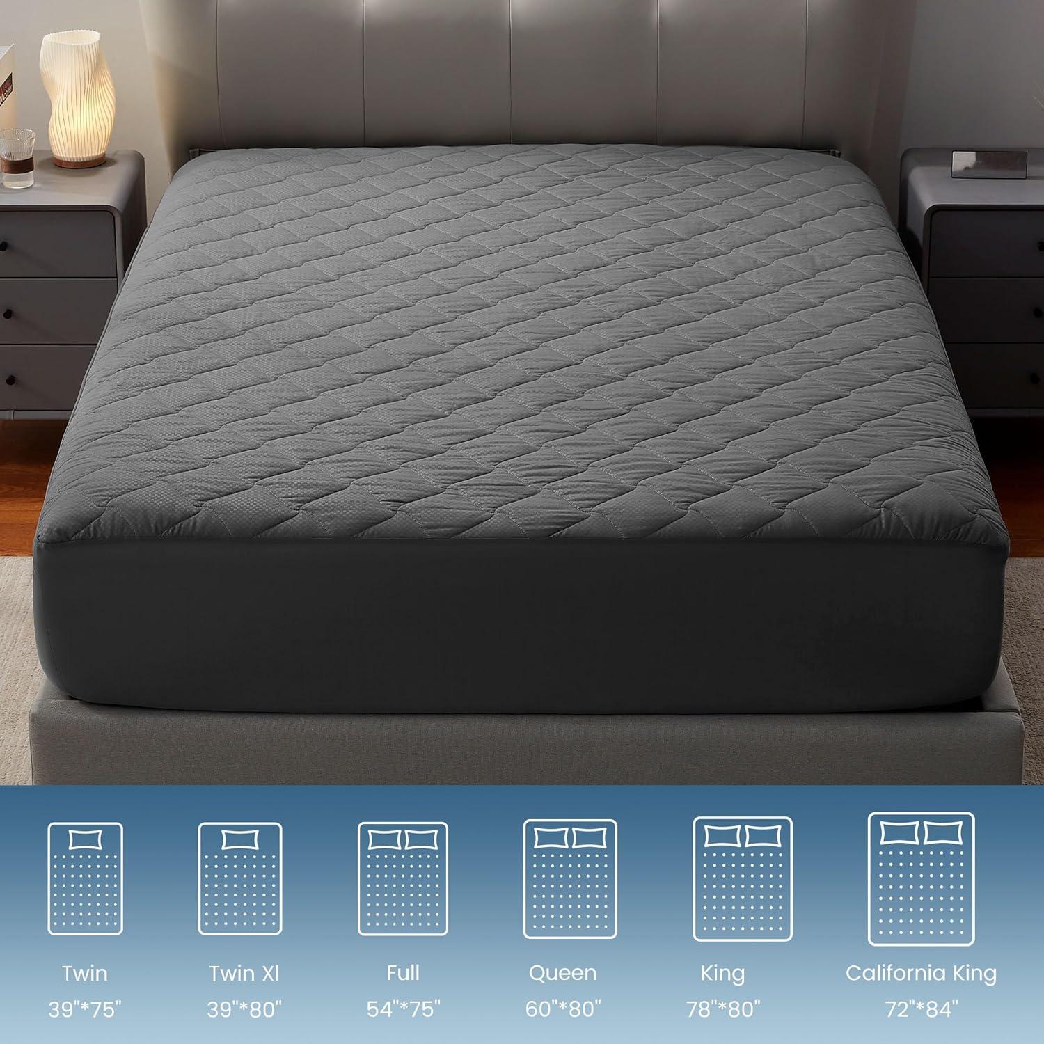 SLEEP ZONE Waterproof Mattress Protector Pad Full Machine Washable, Breathable Mattress Topper with Deep Pockets, All-Season Use, Hotel Quality (Full, Grey)