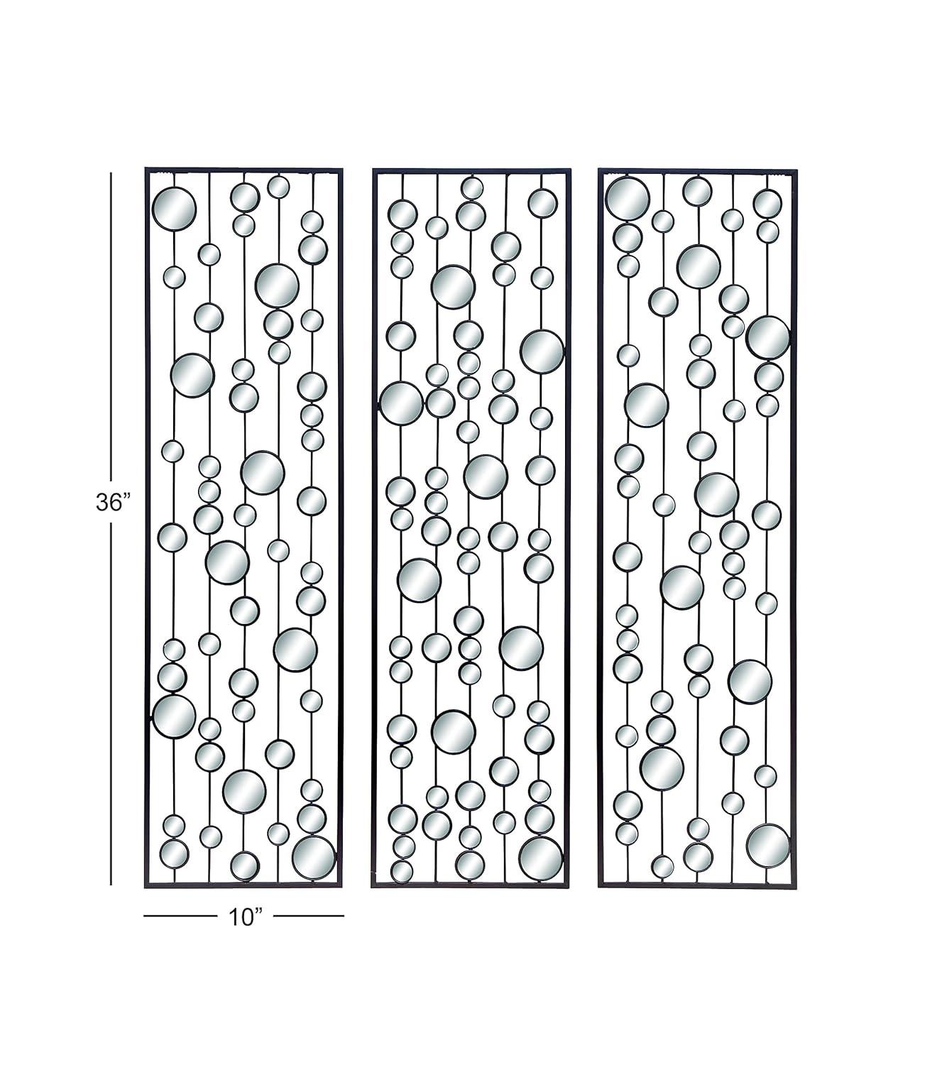 Mercer41 Metal Geometric Black Wall Decor with Round Mirror Accents Set