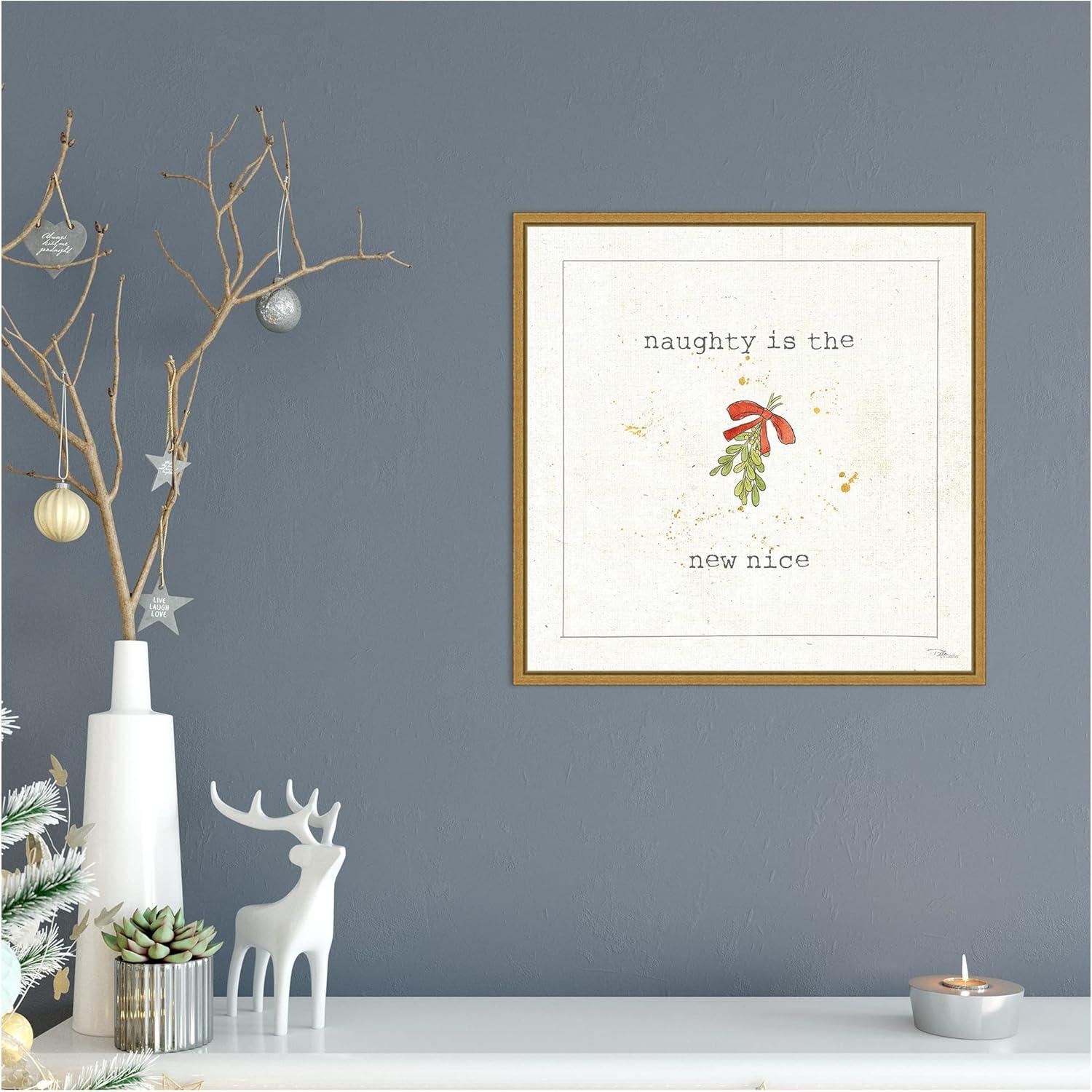 Christmas Mistletoe Quote Canvas Print with Gold Frame