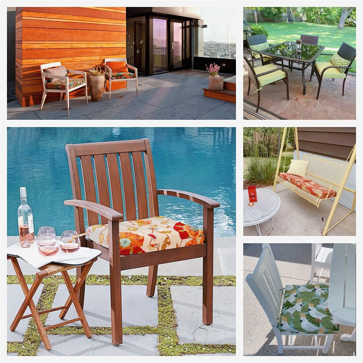 LOVTEX Outdoor Chair Cushions Set of 4, Waterproof Patio Chair Cushions with Ties, 17 x 16 x 2 inch, Floral