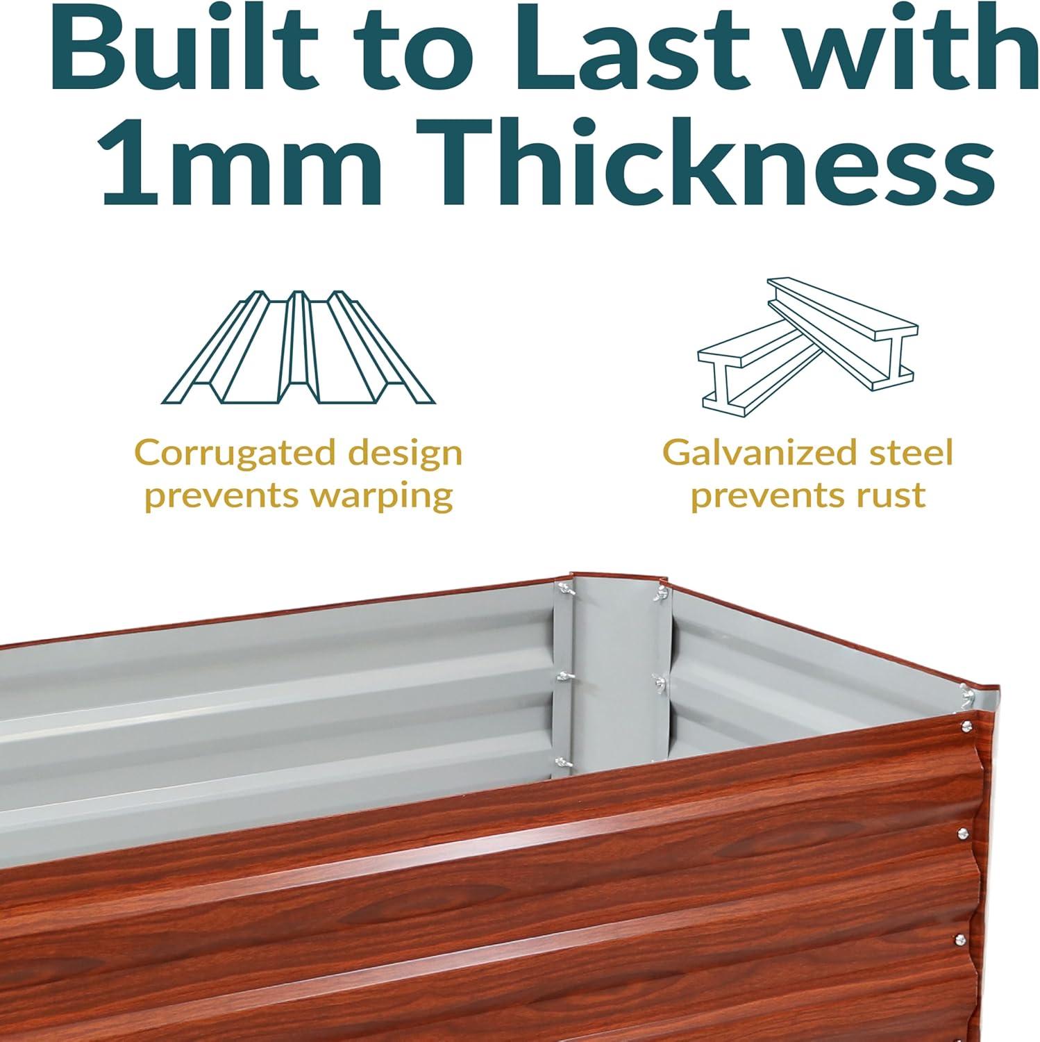 Sunnydaze Hot Dip Galvanized Steel Rectangle Raised Garden Bed for Plants, Vegetables, and Flowers - 48" L x 11.75" H - Woodgrain