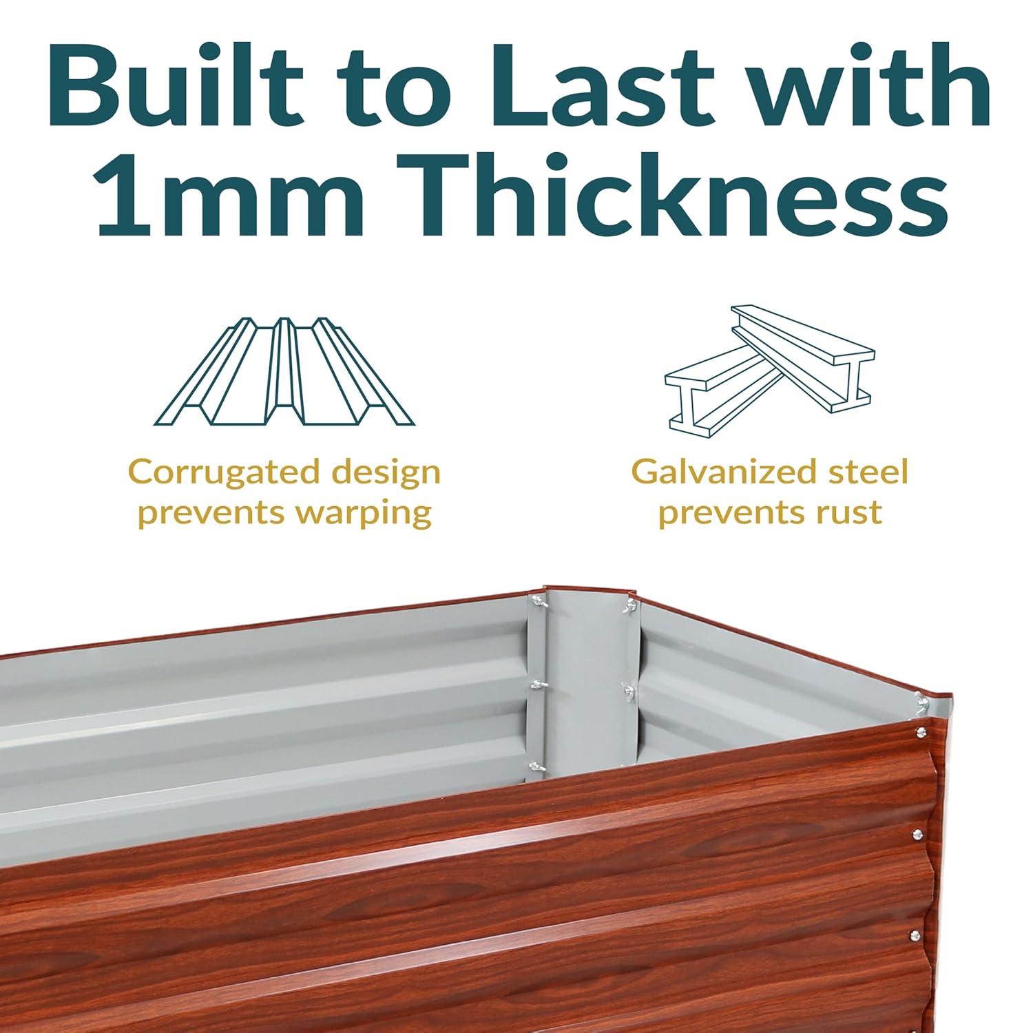 Sunnydaze Hot Dip Galvanized Steel Rectangle Raised Garden Bed for Plants, Vegetables, and Flowers - 48" L x 11.75" H - Woodgrain