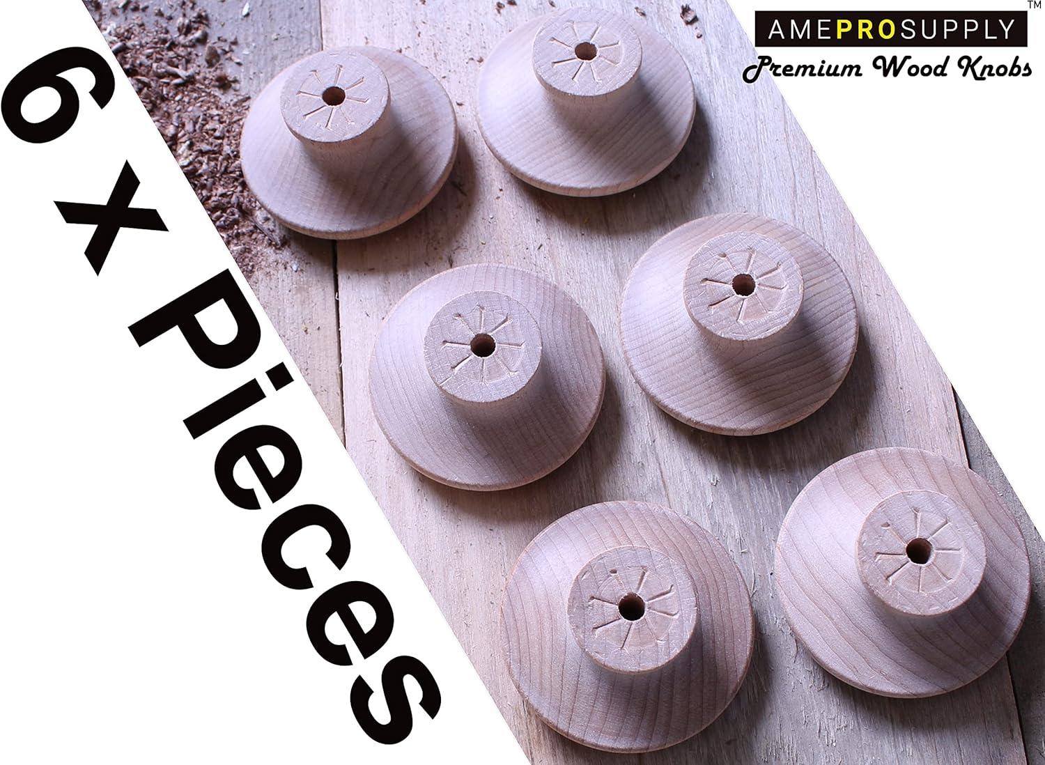 Wood Knobs Extra Large 2 inch Big Wooden Knob for Bifold Doors, Closet Door, Furniture Dresser Pulls with Screws (6 Piece)