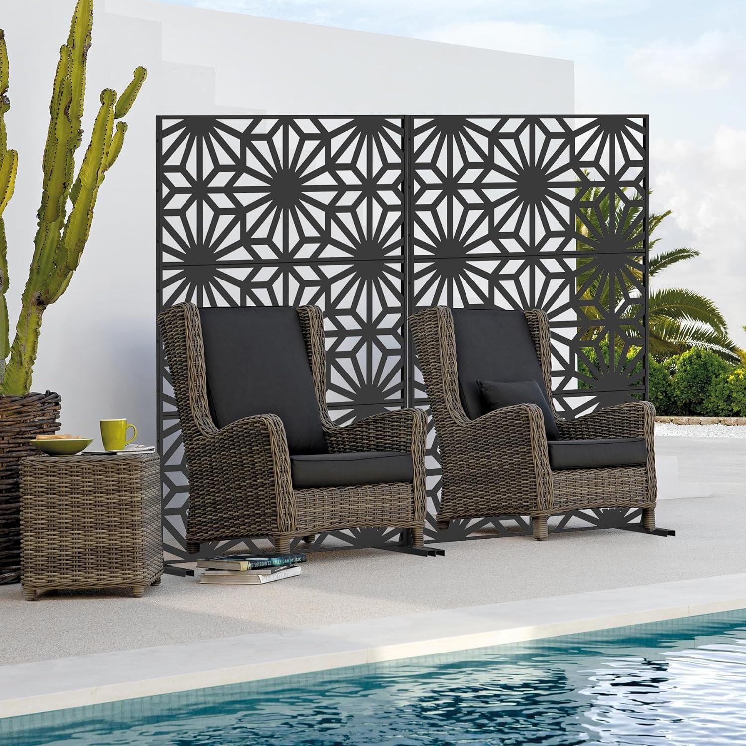 Domi Pantalla de Privacidad de Metal, Paneles de Pantalla de Patio Al Aire Libre, Cercas Decorativas, Espacio Interior, Soporte Divisor, Pantalla de Privacidad Independiente para Patio, Jardín, Balcón, Negro (Girasol)