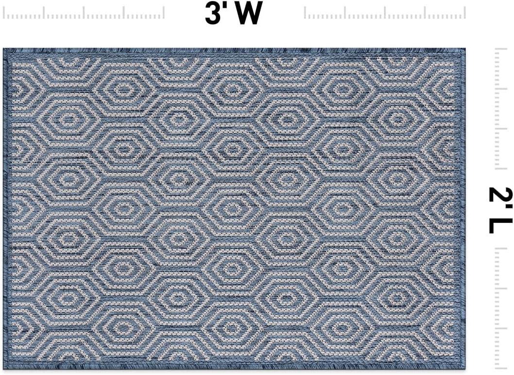 Blue Geometric 2' x 3' Flat Woven Reversible Area Rug