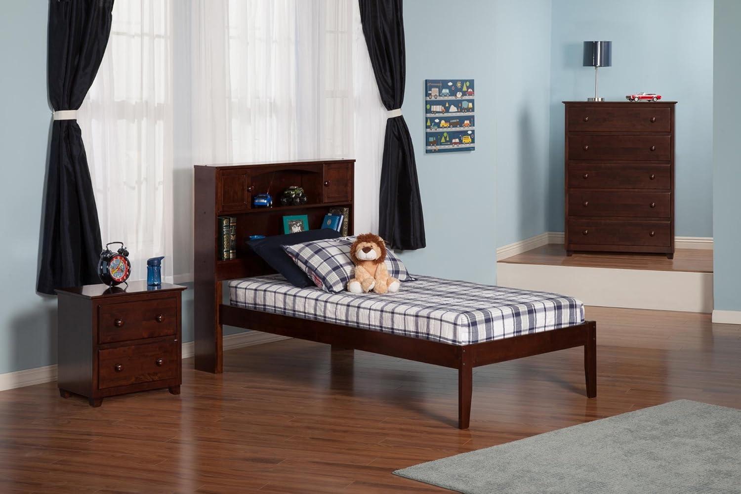 Espresso Twin XL Wood Platform Bed with Bookcase Headboard