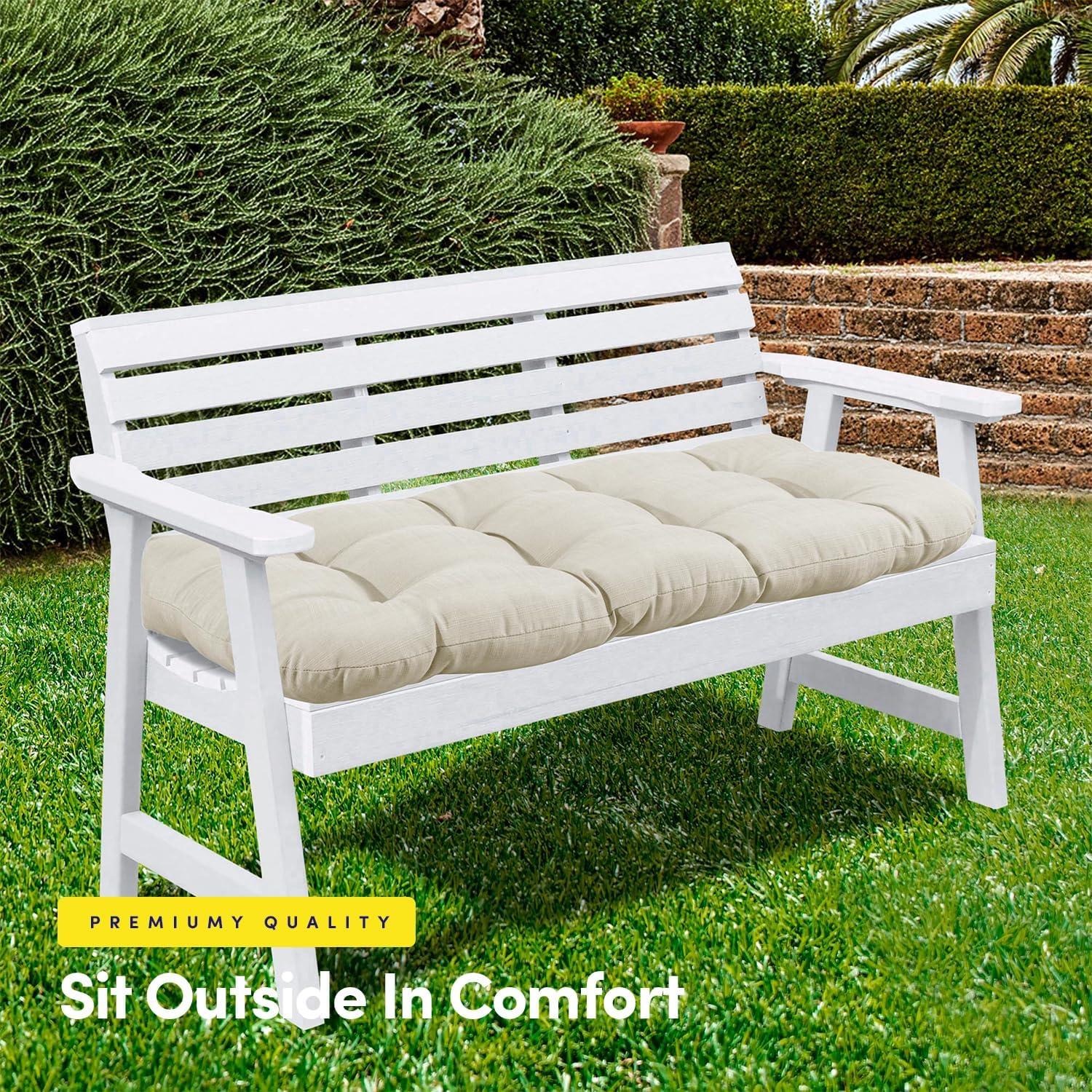 Outdoor Patio Loveseat Thick Tufted 44" x 19" Fiber Fill Cushion , Cream