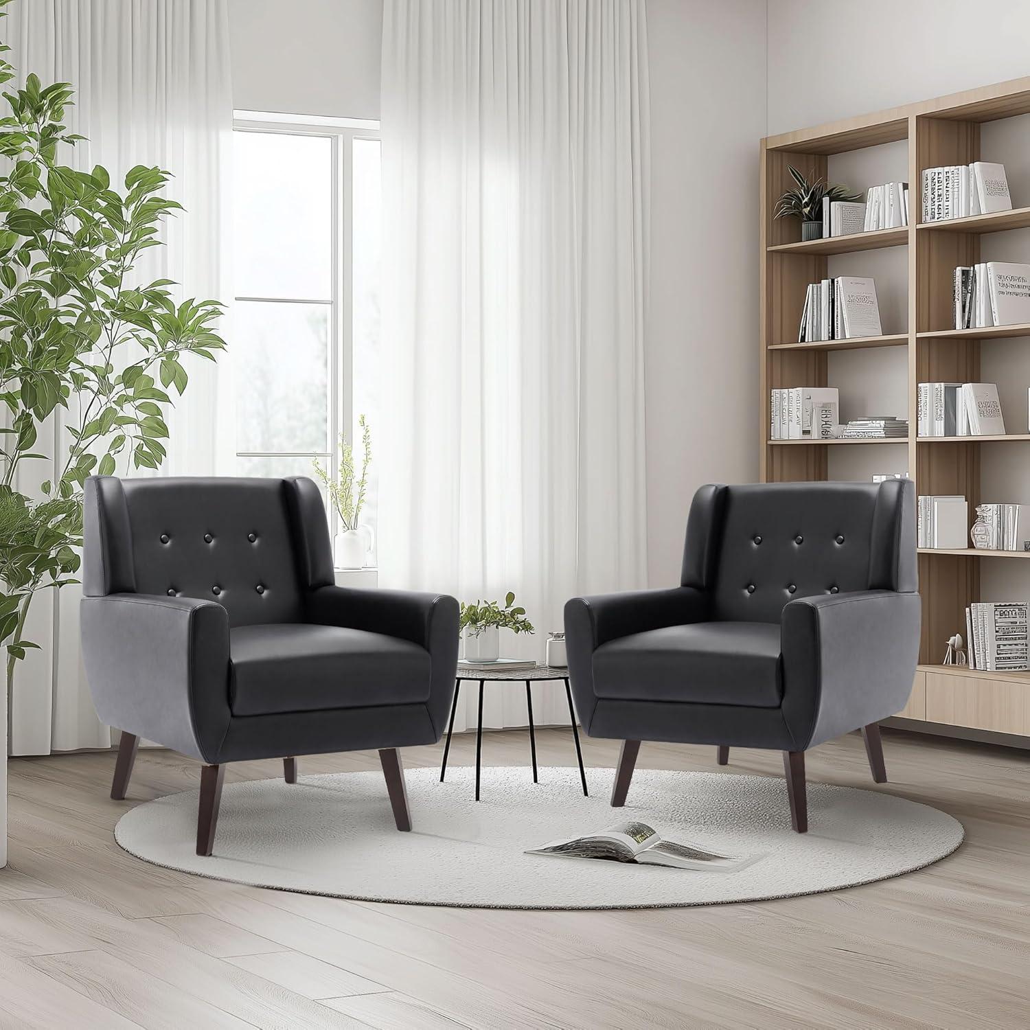 UIXE Beige Accent Chair Set of 2, Linen Fabric Armchair for Living Room, Modern Arm Chairs