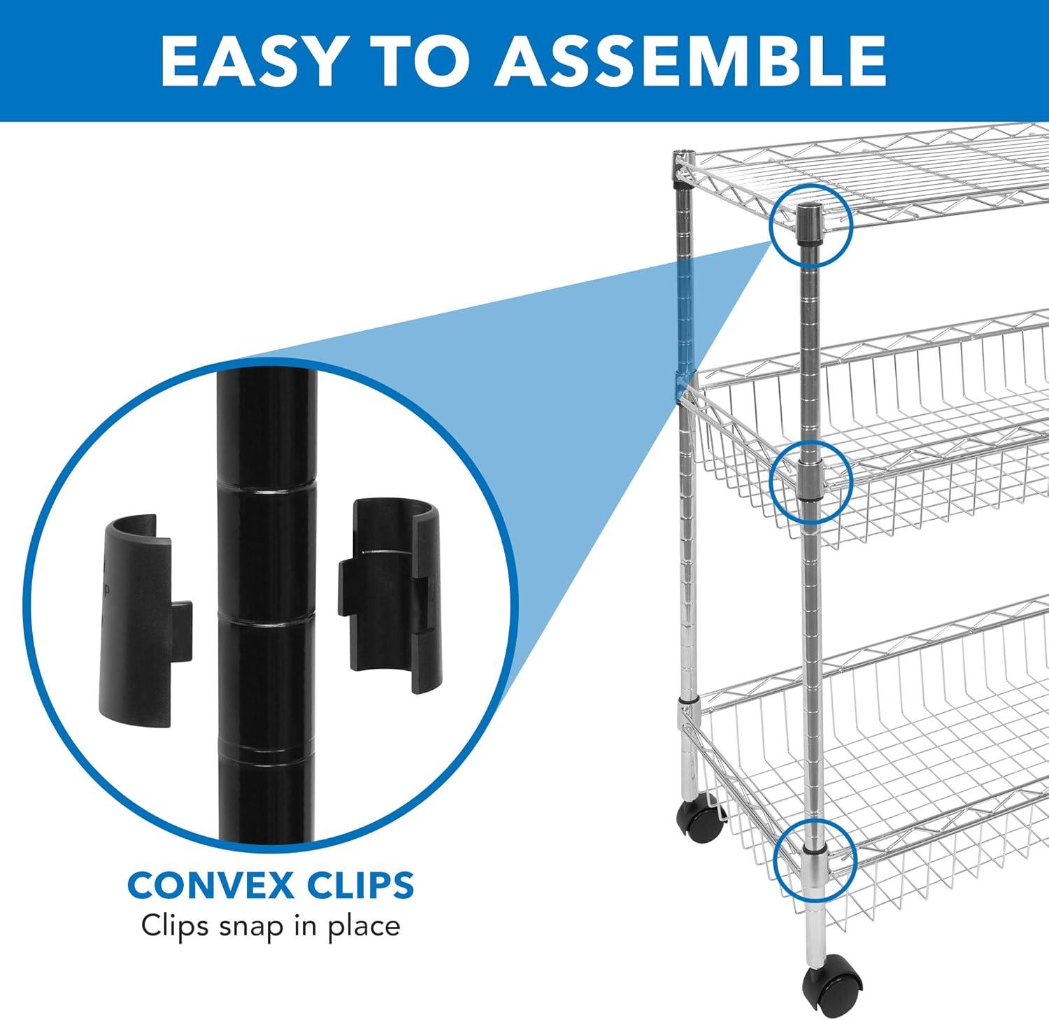 Mount-It! Mesh Wire Rolling Cart | 3-Tier Multi-Function Metal Trolley for Kitchen Storage and Organization with Lockable Wheels and Handle | Silver