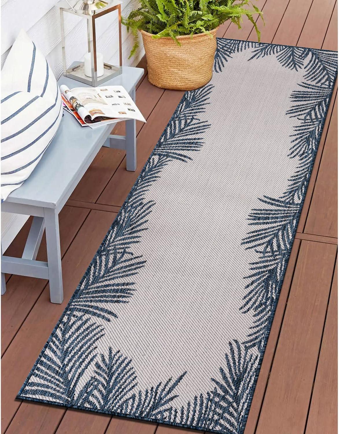 World Rug Gallery Tropical Floral Palm Leaves Textured Flat Weave Indoor/Outdoor Area Rug