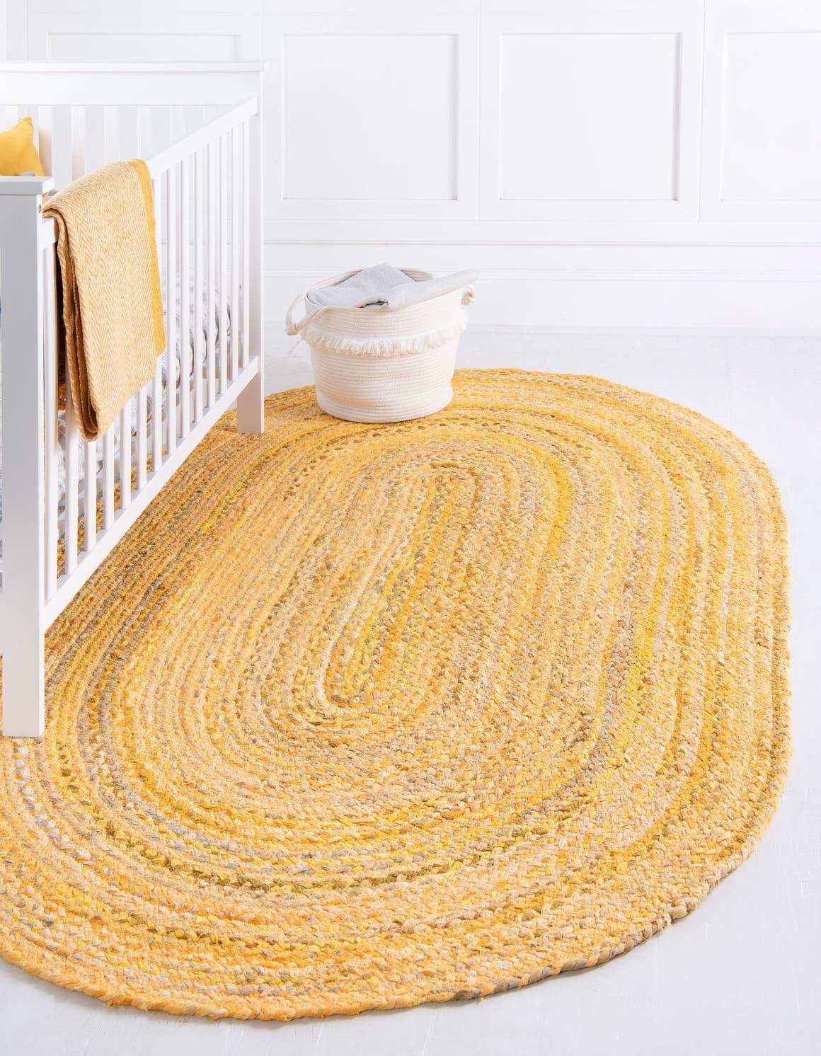 Unique Loom Braided Chindi Collection Area Rug - Layer (3' 3" x 5' 1" Oval Yellow Orange/Orange)