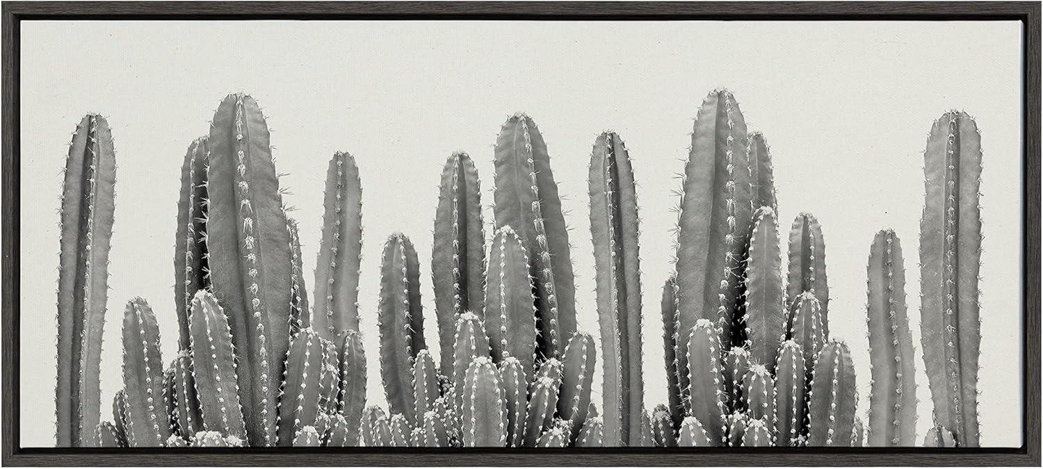 Kate and Laurel Sylvie Black and White Looking Sharp Cactus Garden Framed Canvas Wall Art by The Creative Bunch Studio, 18x40 Panel Gray, Muted Landscape Art