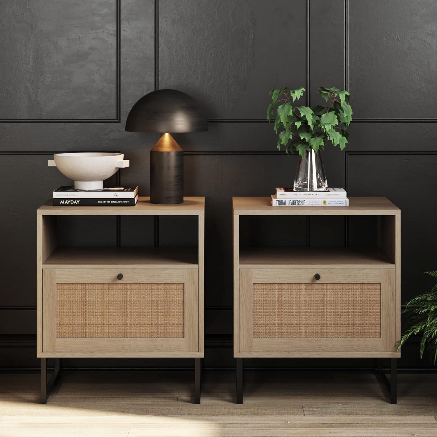 Nathan James Set of 2 Mina Rattan Nightstands