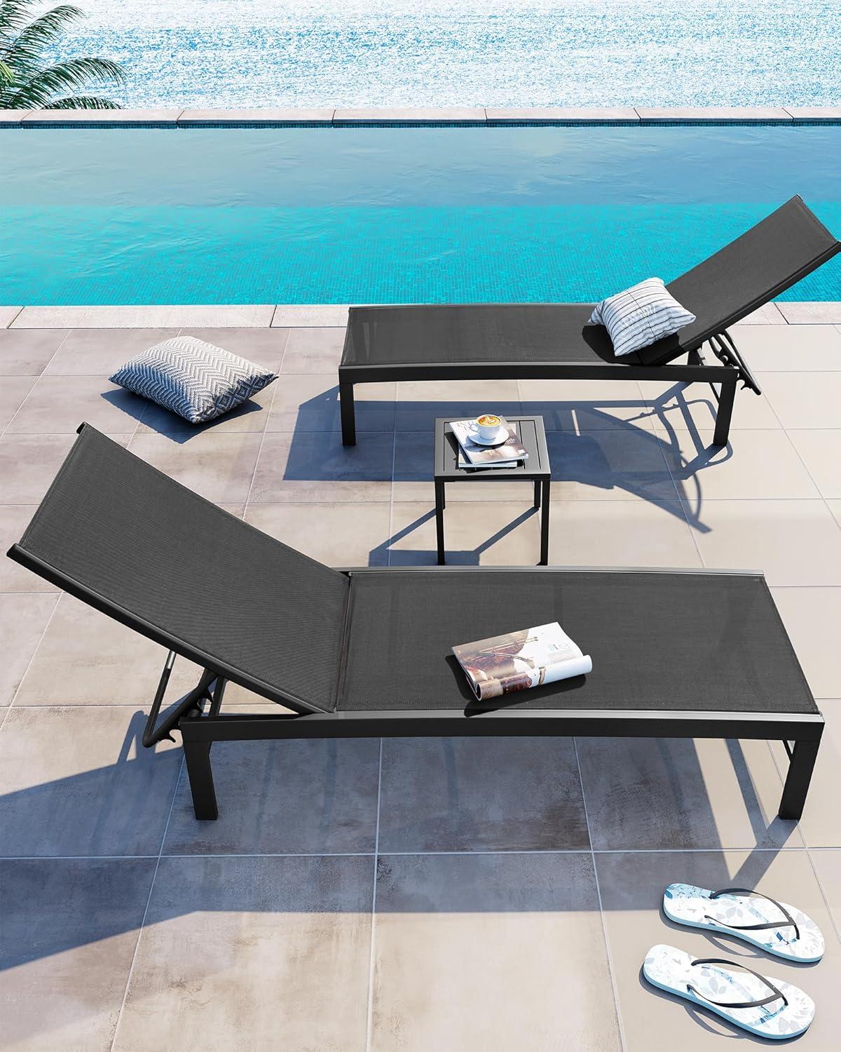 3pc Outdoor Five Position Adjustable Curved Aluminum Lounge Set Brown - Crestlive Products: Weather-Resistant Patio Furniture Set with Side Table