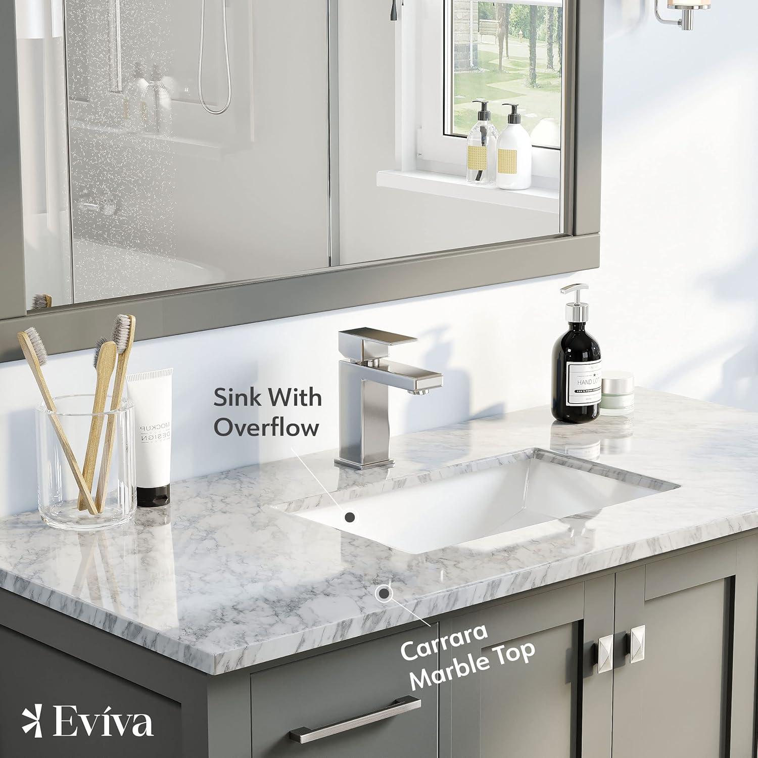 Eviva London 48" Transitional Gray bathroom vanity with white Carrara marble countertop