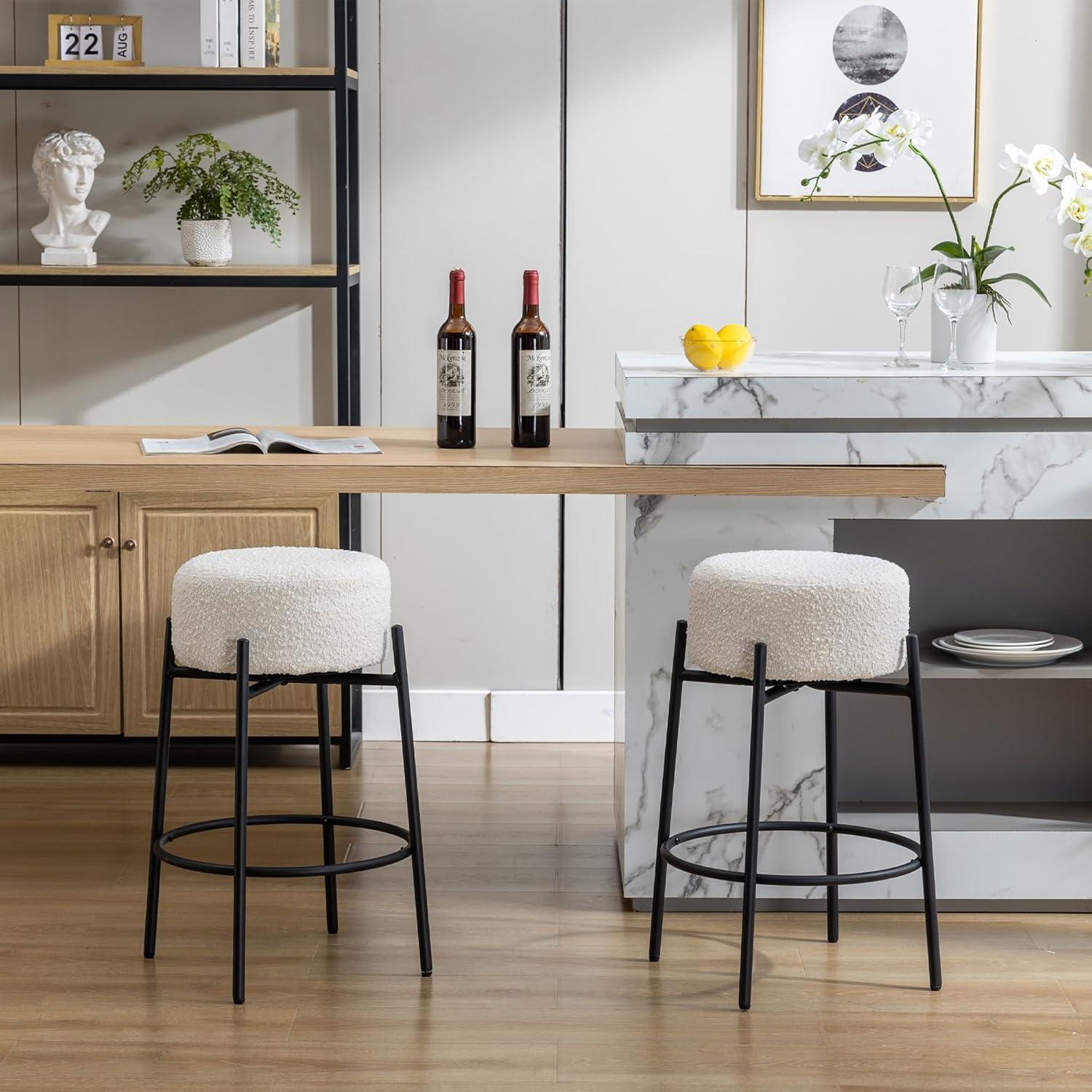 Amy Swivel Backless Boucle Upholstered 26.7"H Counter Stool with Steel Frame (Set of 2/3/4)