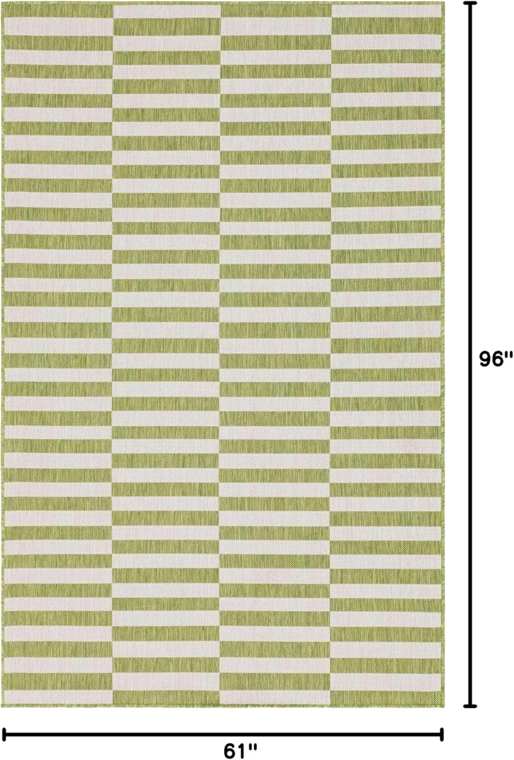 Unique Loom Outdoor Striped Collection Area Rug - Striped (5' 1" x 8' Rectangle Green/Ivory)