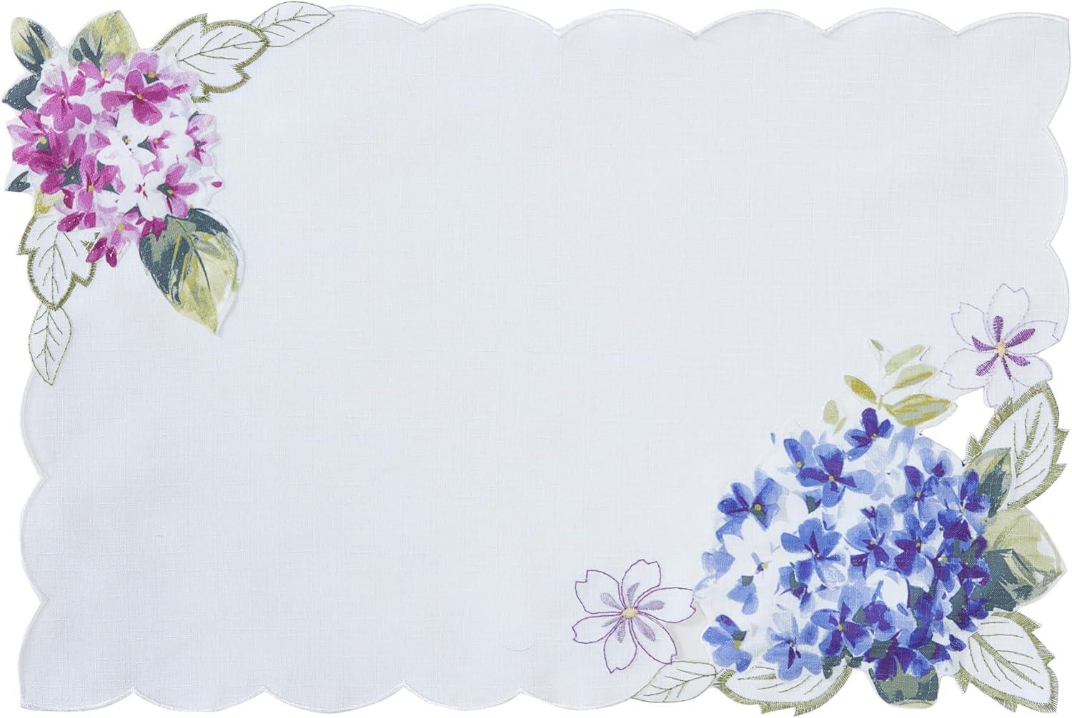 Spring Hydrangea Embroidered White Fabric Placemats Set of 4