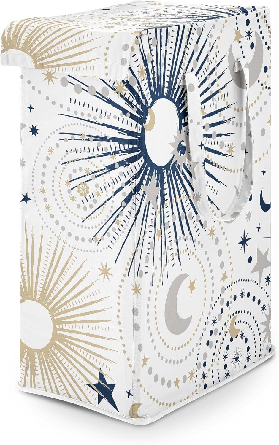 Sweet Jojo Designs Boy, Girl, Unisex/Gender Neutral Foldable Laundry Hamper with Handles Celestial Navy Blue and Gold