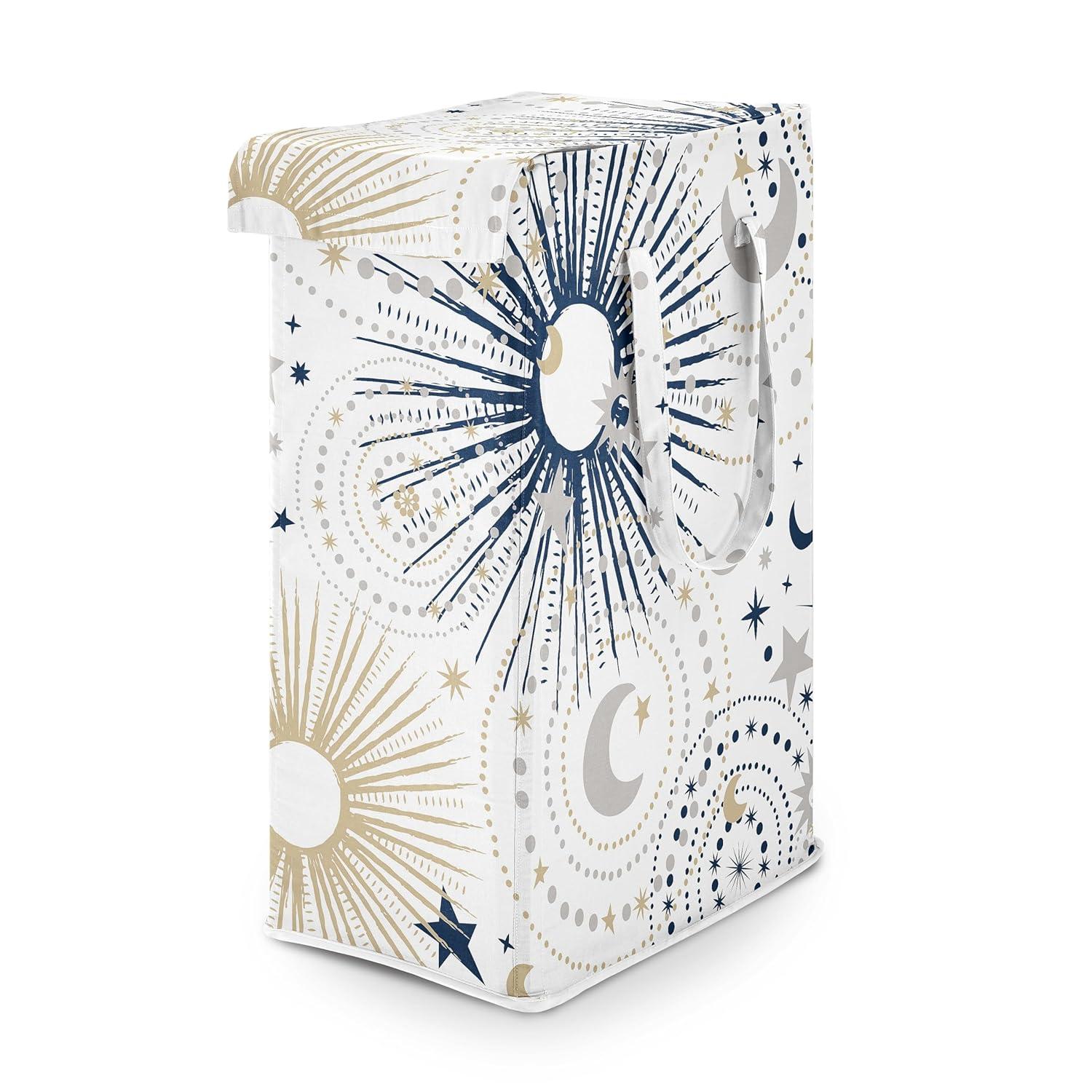 Sweet Jojo Designs Boy, Girl, Unisex/Gender Neutral Foldable Laundry Hamper with Handles Celestial Navy Blue and Gold
