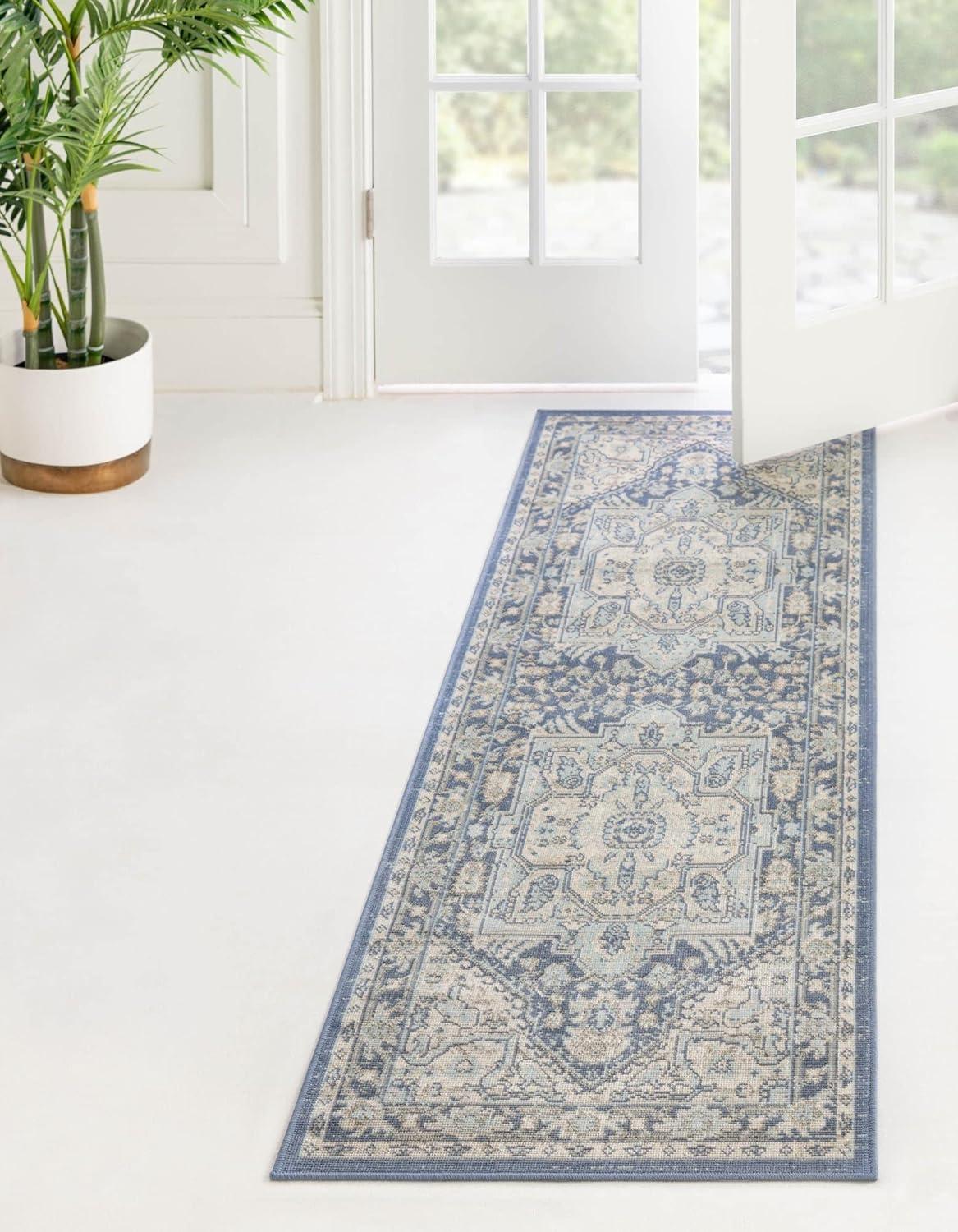 Unique Loom Whitney Collection Area Rug - Milano (2' 7" x 12' Runner French Blue/Ivory)