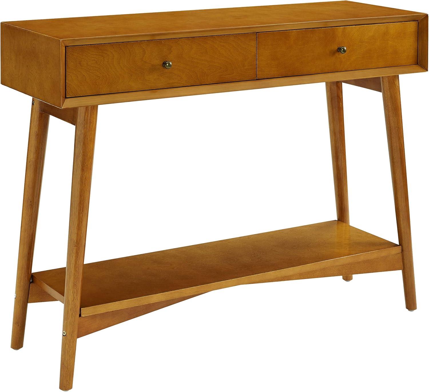 Crosley Landon Console Table Acorn: Mid-Century Modern Design, Hardwood with Open Shelf & Drawer