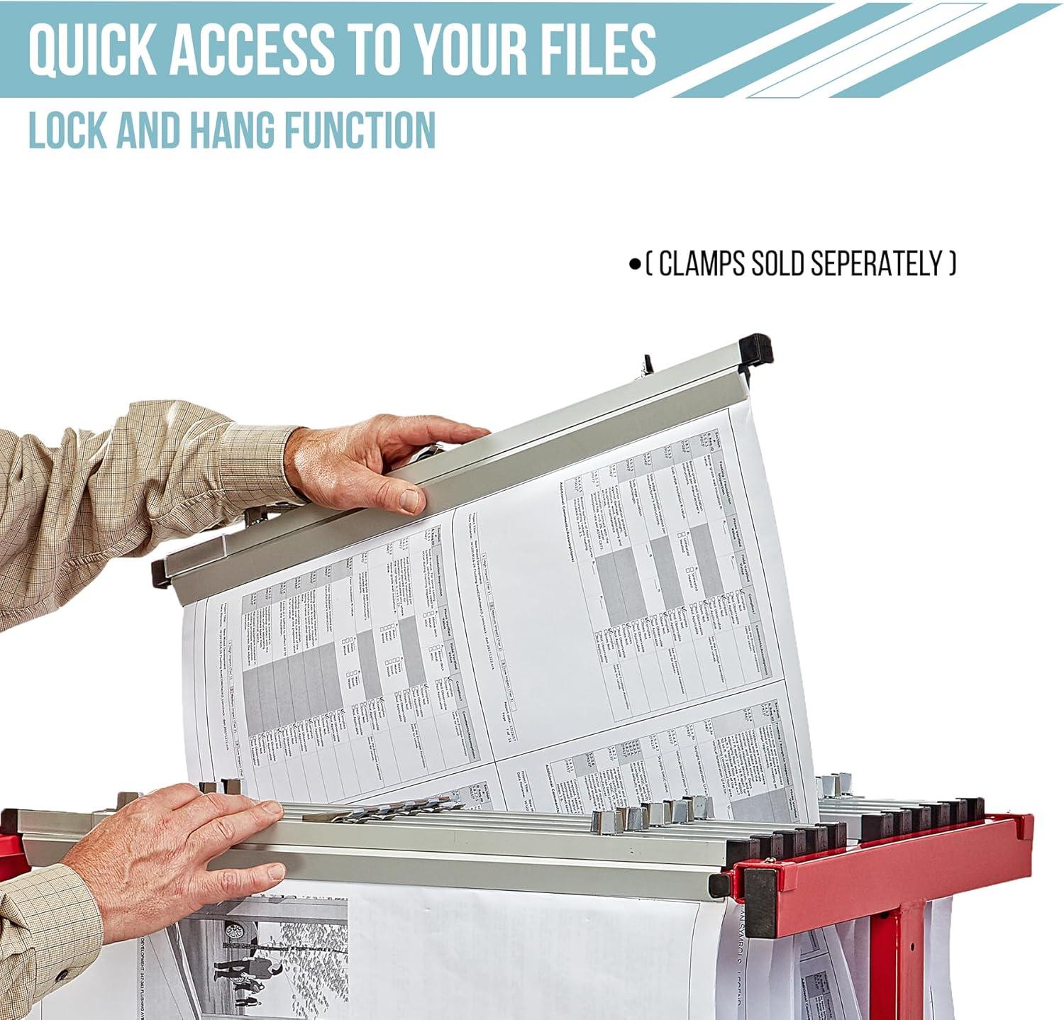 Red Heavy Gauge Steel Mobile Blueprint Rack with Adjustable Width