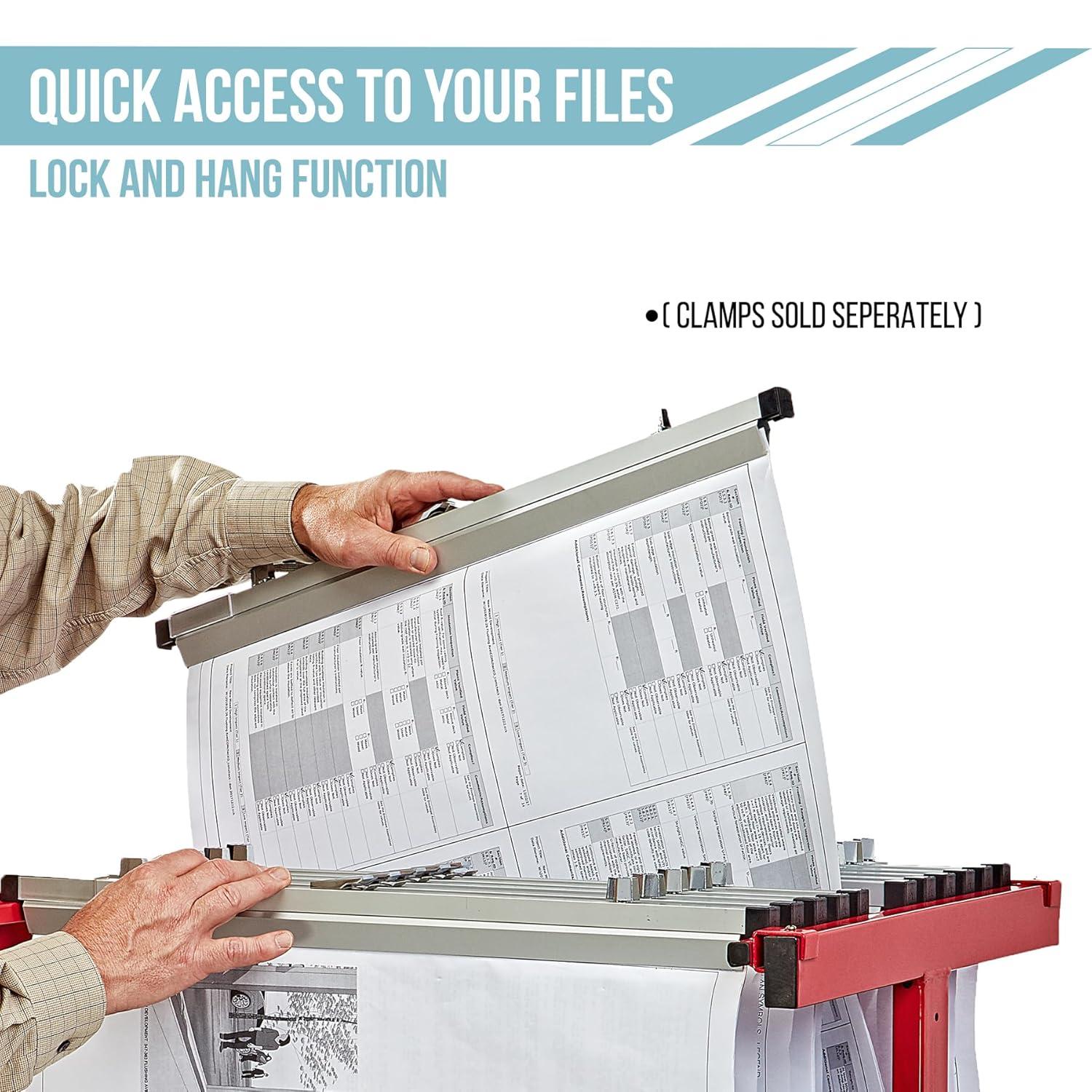 Red Heavy Gauge Steel Mobile Blueprint Rack with Adjustable Width