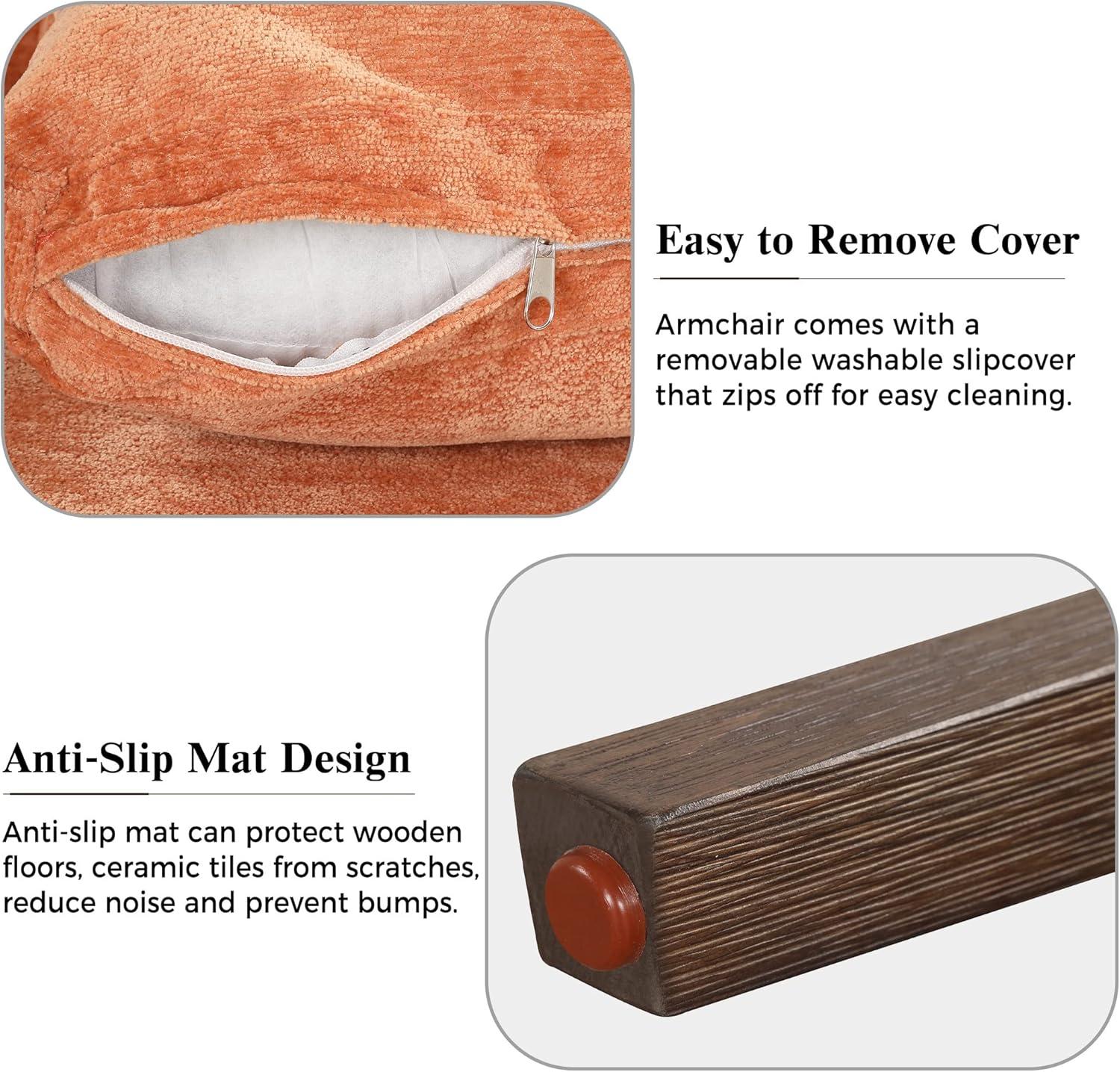 Roundhill Furniture Kelly Mid-Century Modern Velvet Accent Armchair, Orange