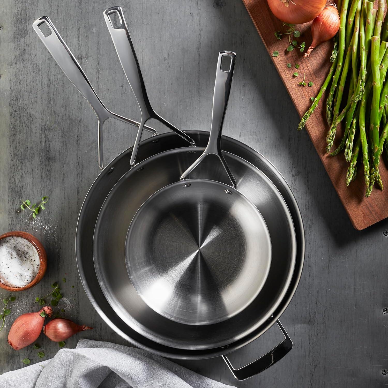 12.5" Stainless Steel Fry Pan with Lid and Helper Handle