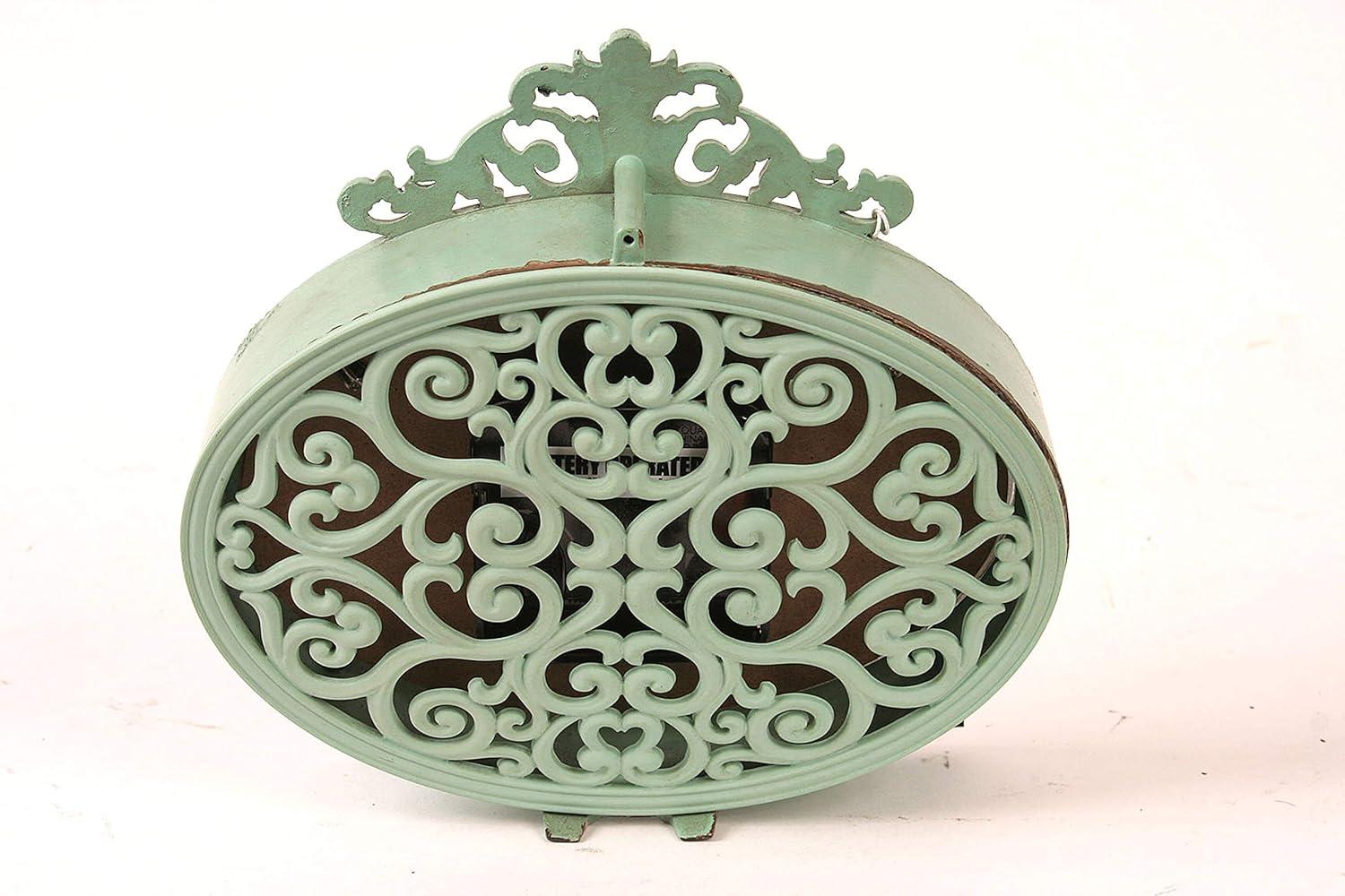 Woven Paths 6.5" x 2" x 6.25" Antique Style Pewter Mantel Clock in Distressed Aqua