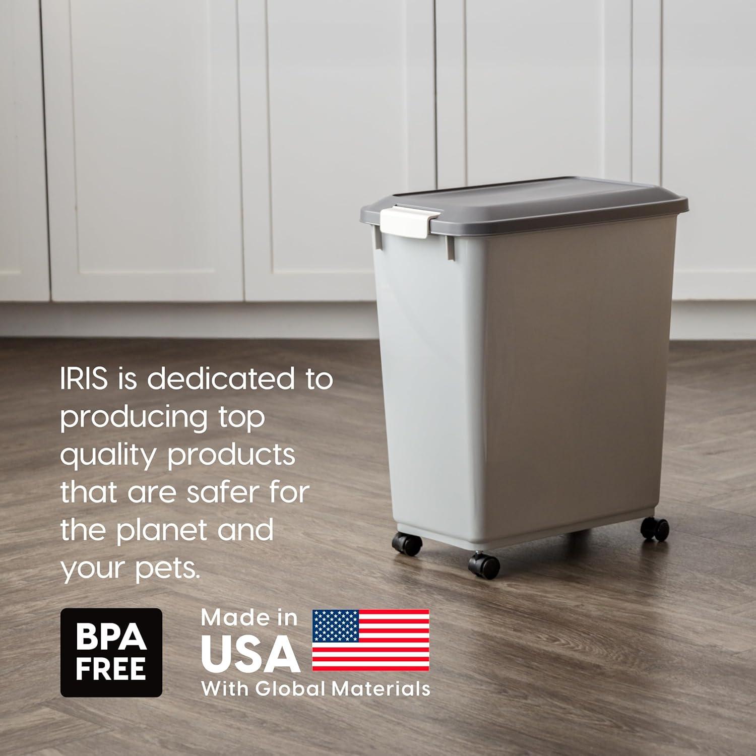 IRIS USA 40lbs Dog Food Storage Container with Wheels, 2-Cup Scoop, Gray/Dark Gray