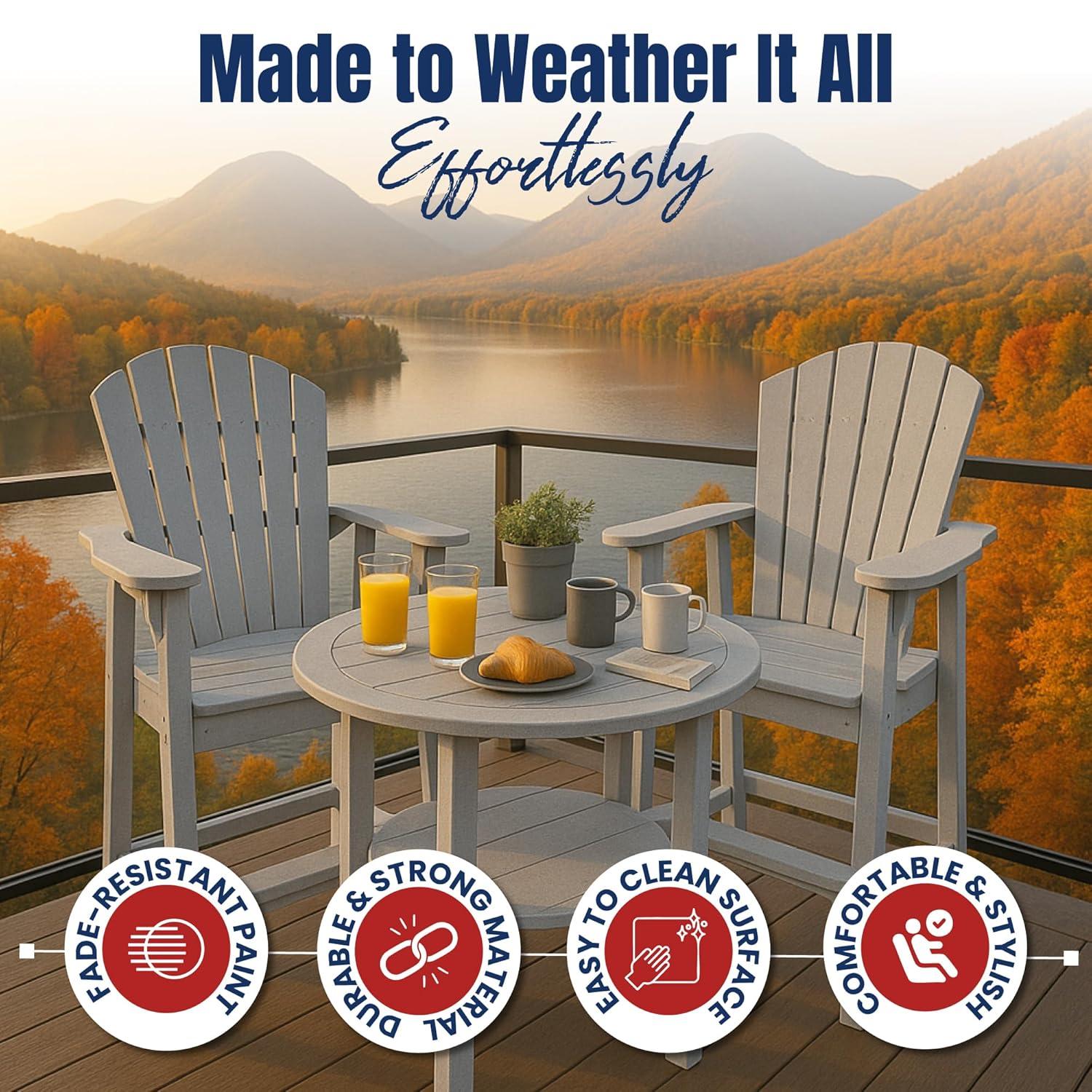 Phat Tommy Tall Adirondack Chair - HDPE Outdoor Furniture - Poly Adirondack Bar Stool - Heavy, Stress Free Furniture for Balcony, Deck, Patio, Front Porch, Grey