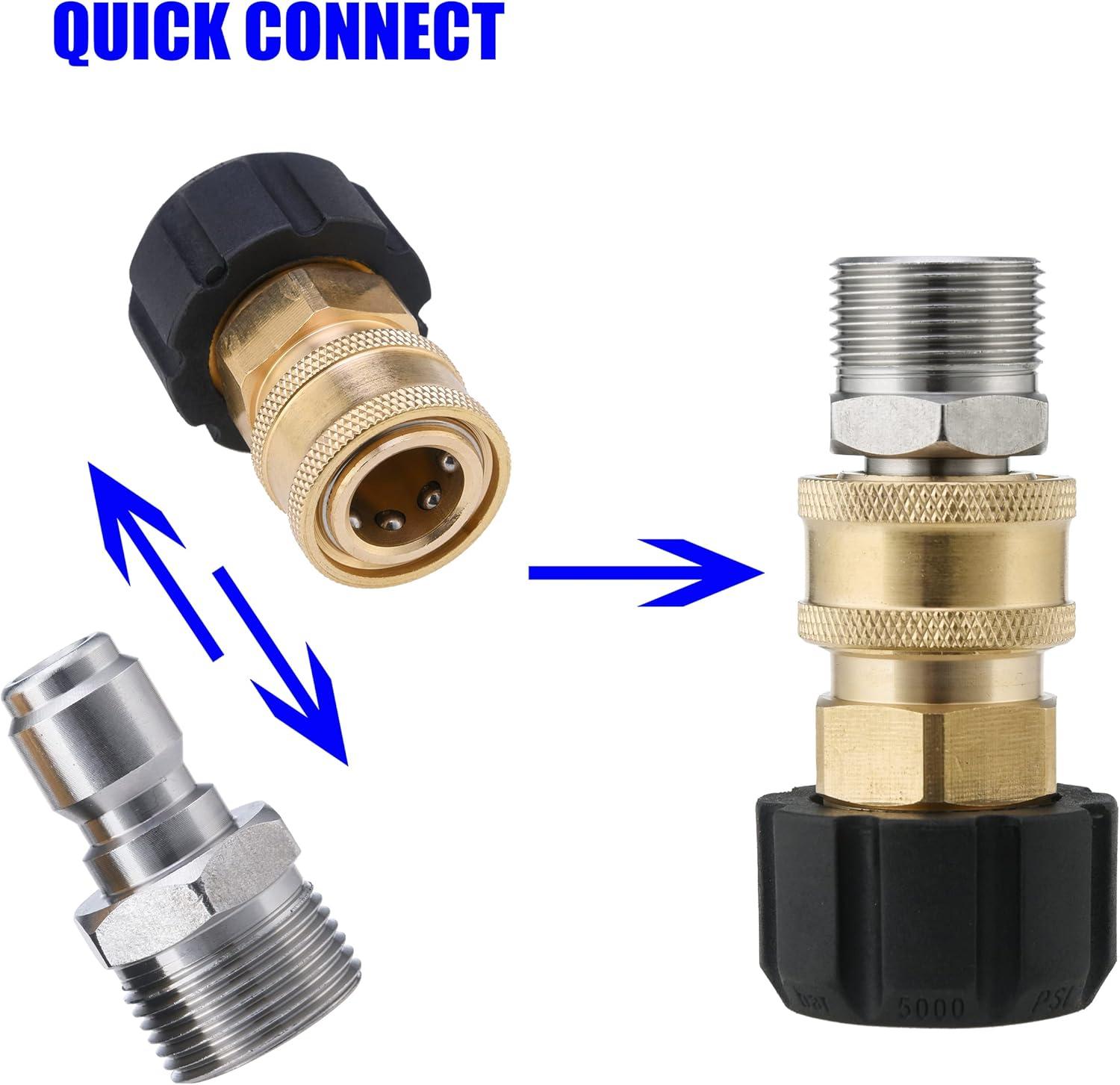 Pressure Washer Adapter Set Quick Connect Kit Metric M22 15Mm 5000 Psi Couplers