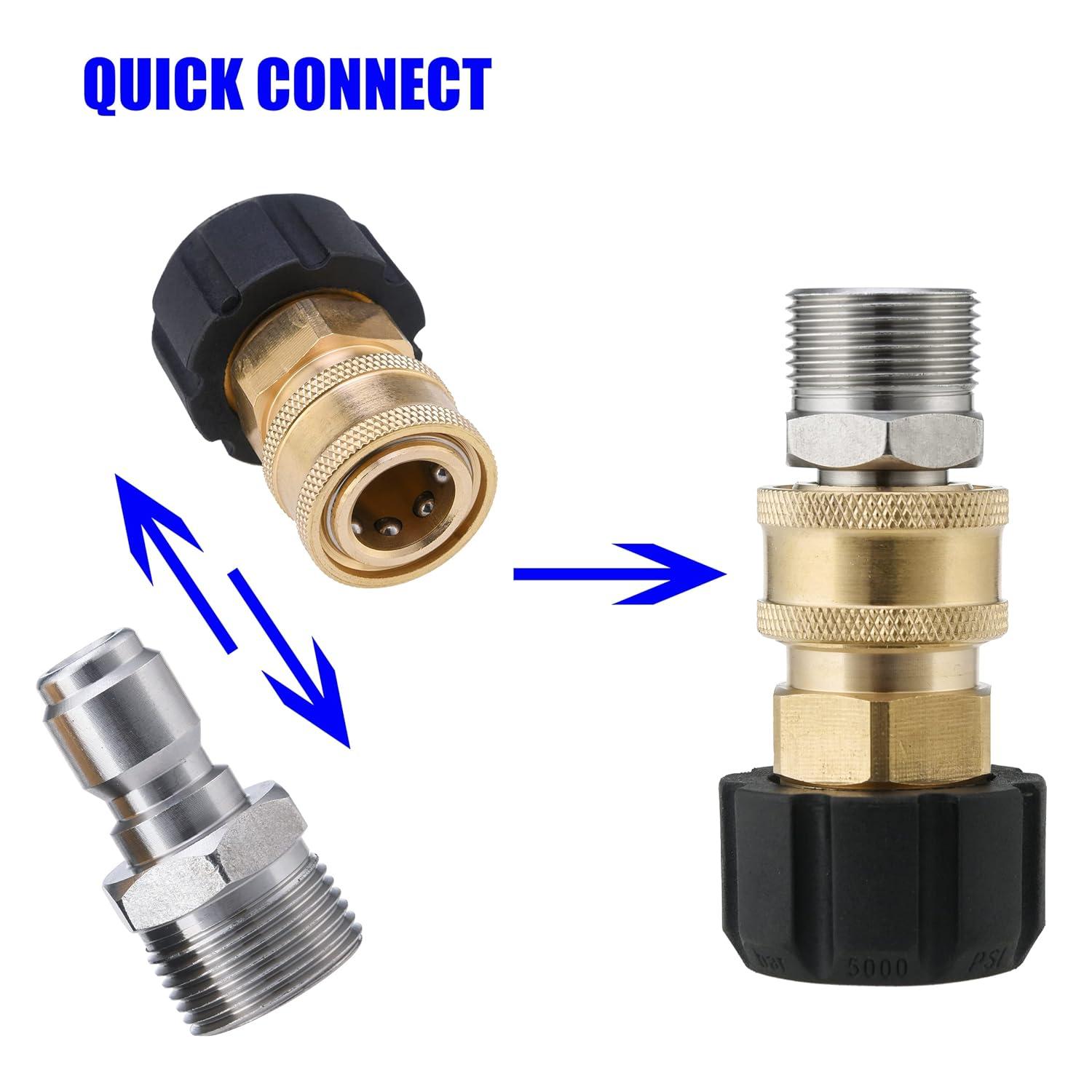 Pressure Washer Adapter Set Quick Connect Kit Metric M22 15Mm 5000 Psi Couplers