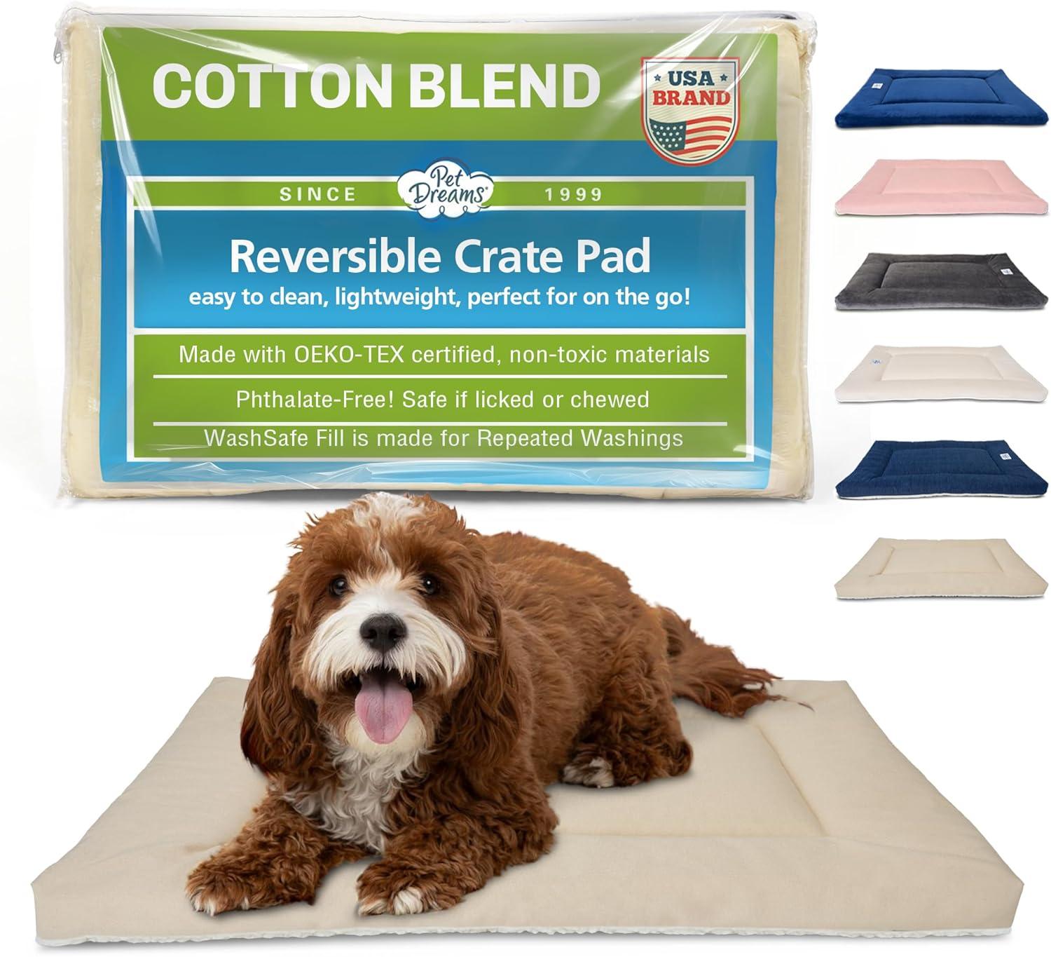 Pet Dreams Dog Crate Pad - Washable Kennel Mat, Crate Pads for Dog Cages, Non-Toxic, Flat Indoor Cat Bed, Fits iCrate 18, 24, 30, 36, 42, 48 inches (Khaki, Small, 24")