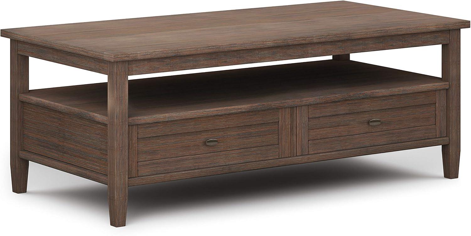 Simpli Home Warm Shaker 48"W Solid Wood Coffee Table with Two Storage Drawers and Open Shelf