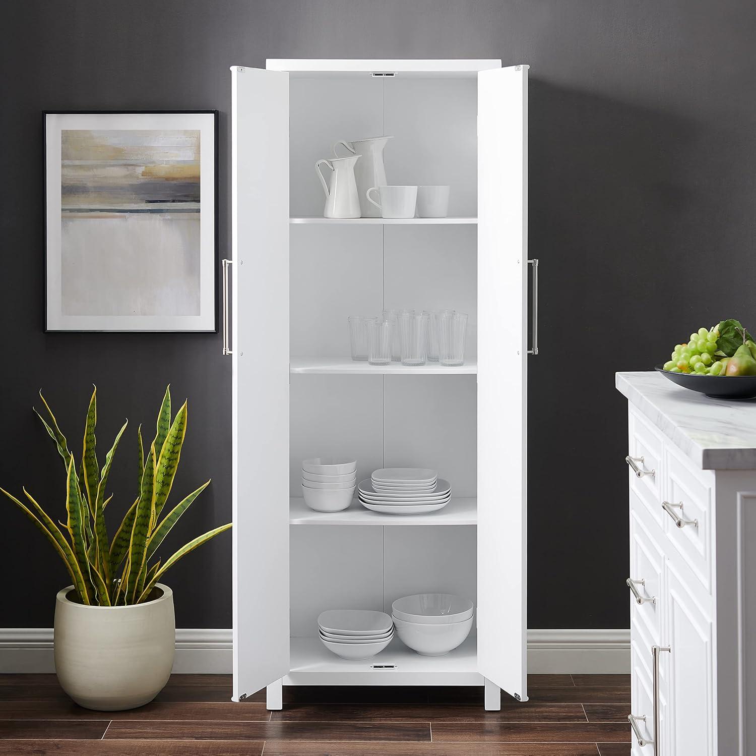 Crosley Cutler Storage Pantry White : Modern Farmhouse Style, 4 Fixed & Adjustable Shelves, MDF Wood Veneer, 65" Height