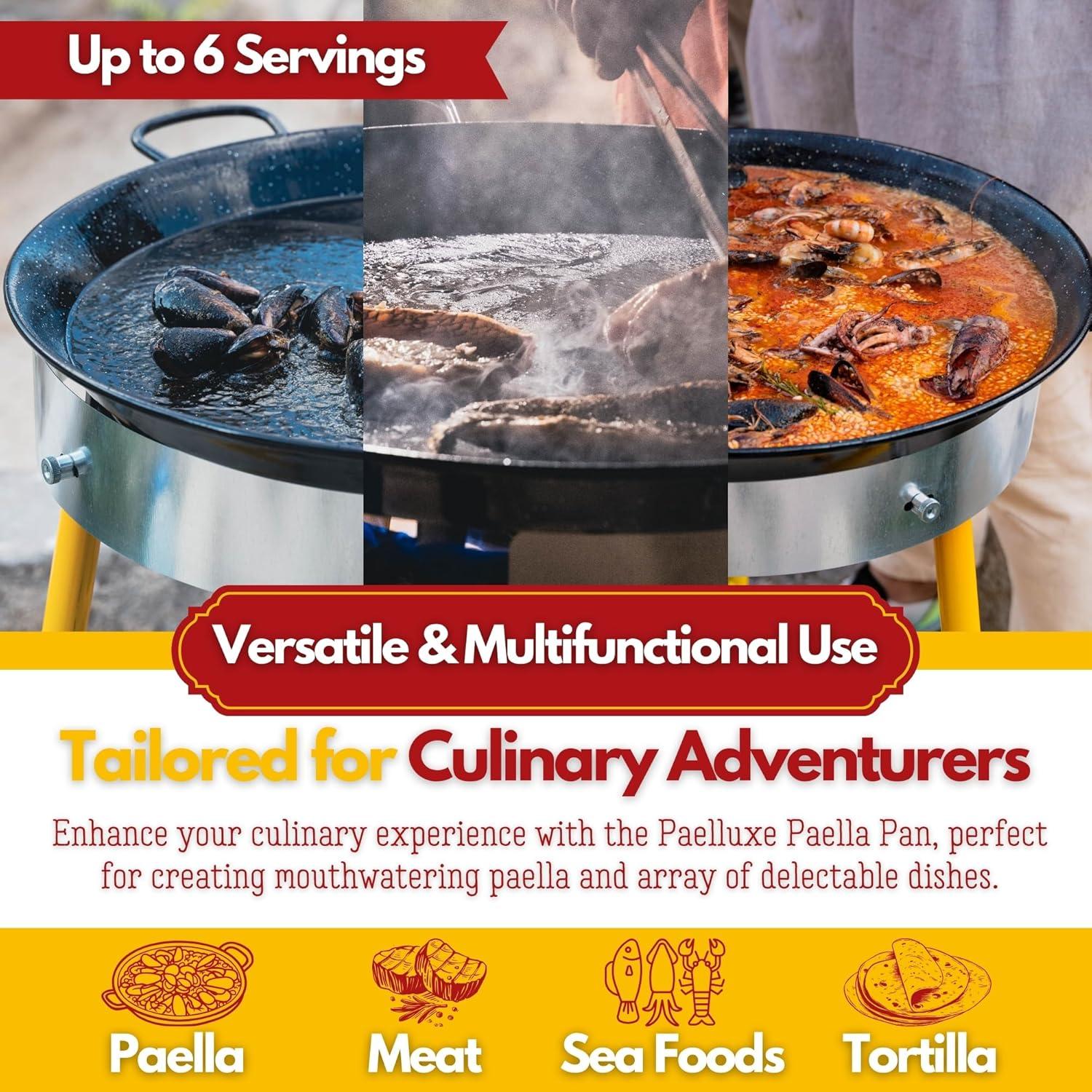 Paelluxe 22 Inch Paella Pan 16 Servings - Enamelled No Rust Easy to Clean Steel Pan Propane - Gas Burners for Cooking - Indoor & Outdoor Cooking Skillet - Cacerola Paellera Sarten - Mother's Day Gift