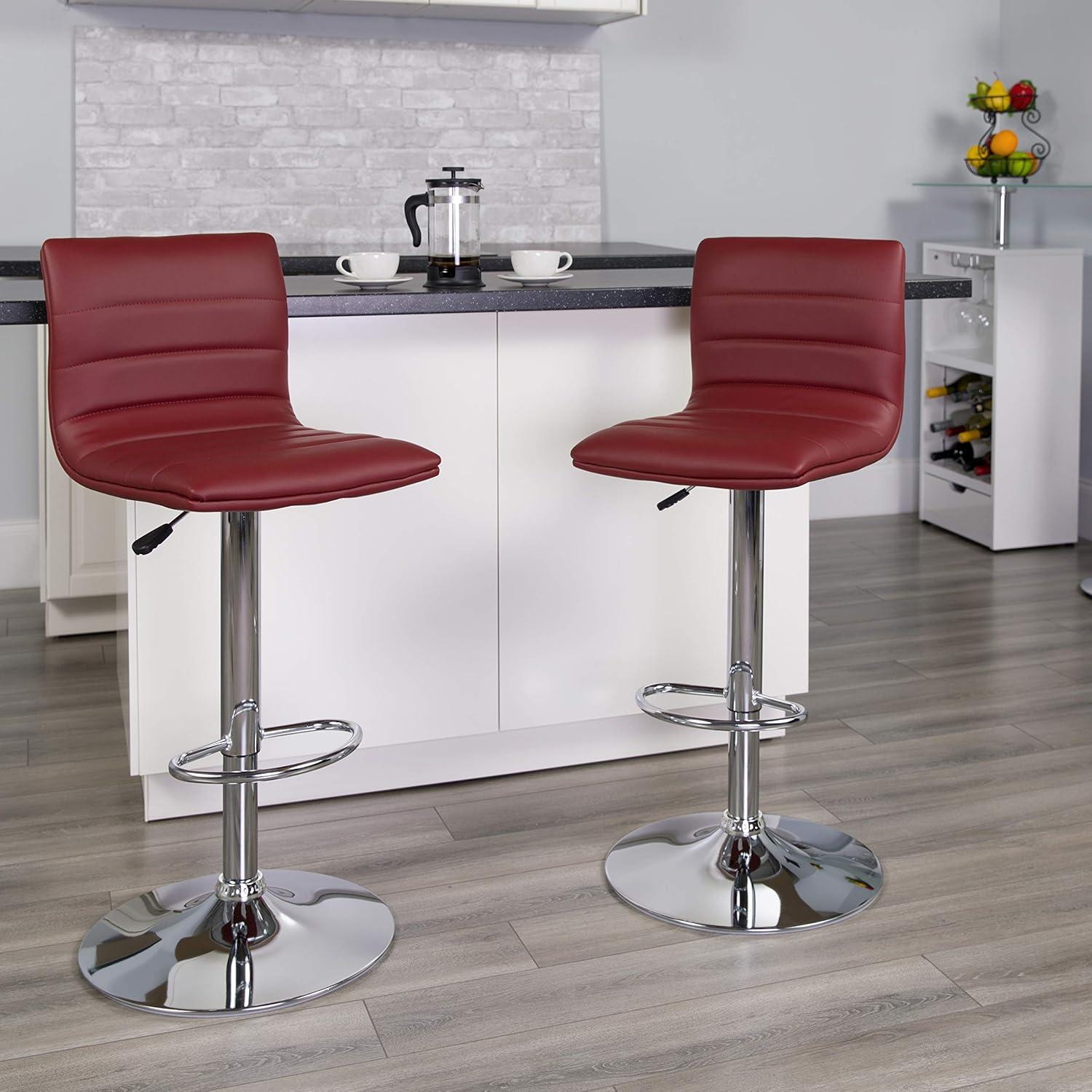 Burgundy Vinyl Adjustable Swivel Barstool with Chrome Base