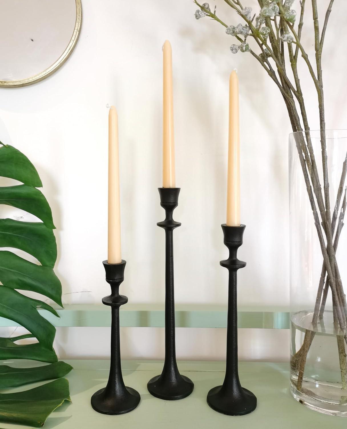 Black Iron Taper Candle Holder - Set of 3 Decorative Candle Stand - Candlestick Holder for Wedding, Dinning, Party