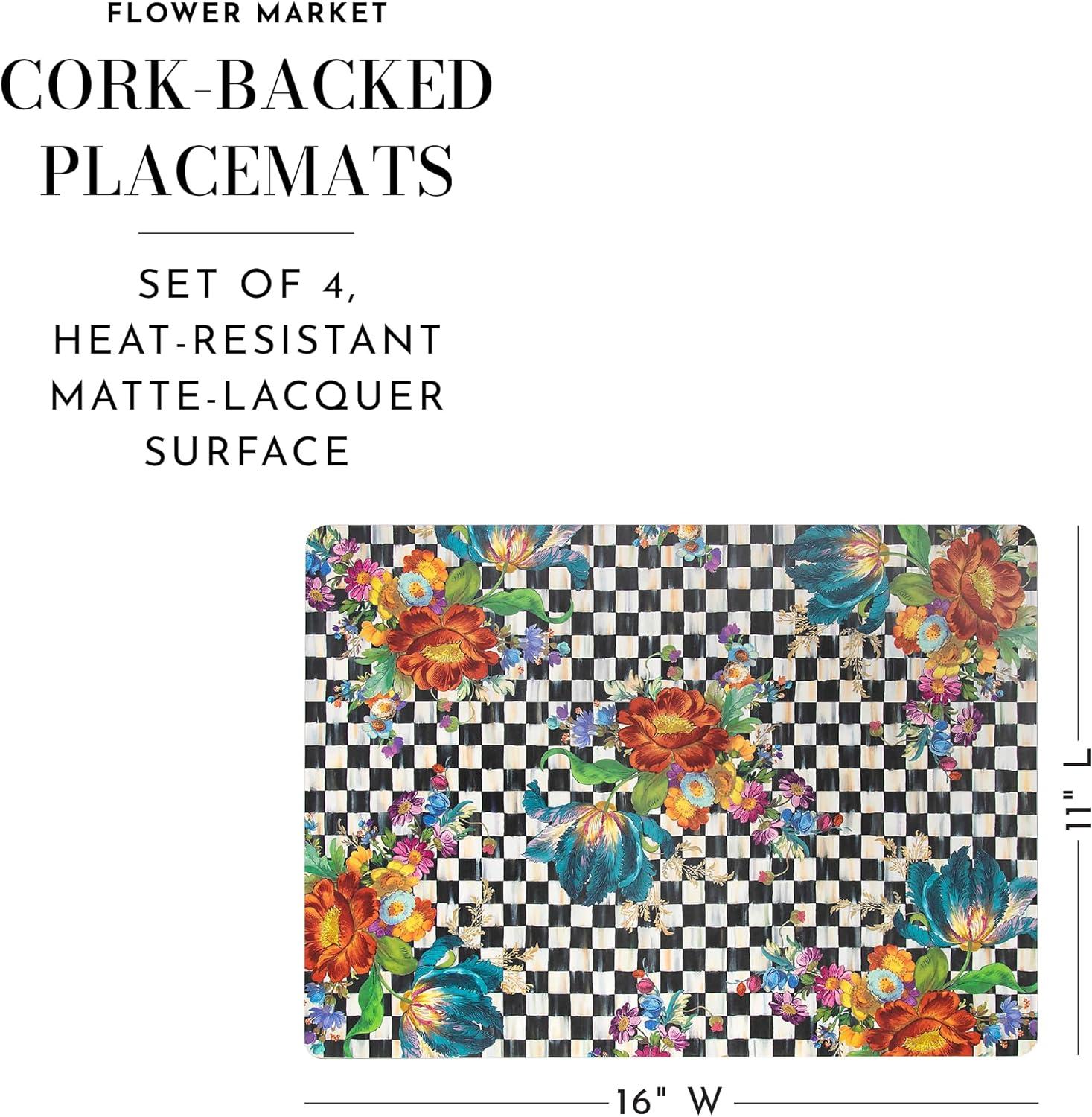 Courtly Flower Market Cork-Back Hardboard Placemats Set of 4