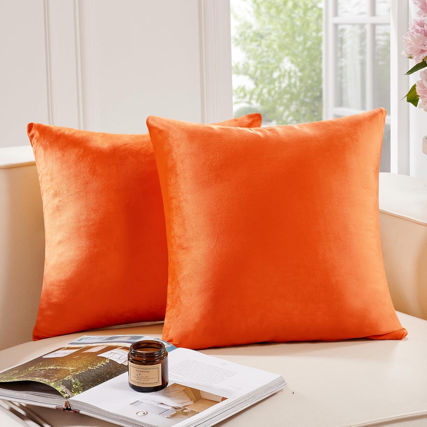 Deconovo Fundas de Almohada Decorativas Fundas de Almohada Fundas de Cojín de Terciopelo Funda de Almohada Naranja, 24"x 24", Naranja, Paquete de 2