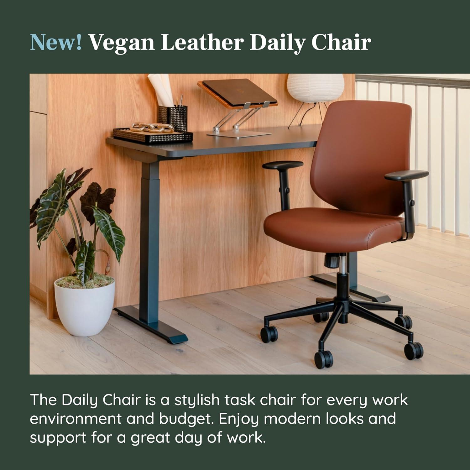 Mahogany Vegan Leather Swivel Task Chair with Adjustable Arms