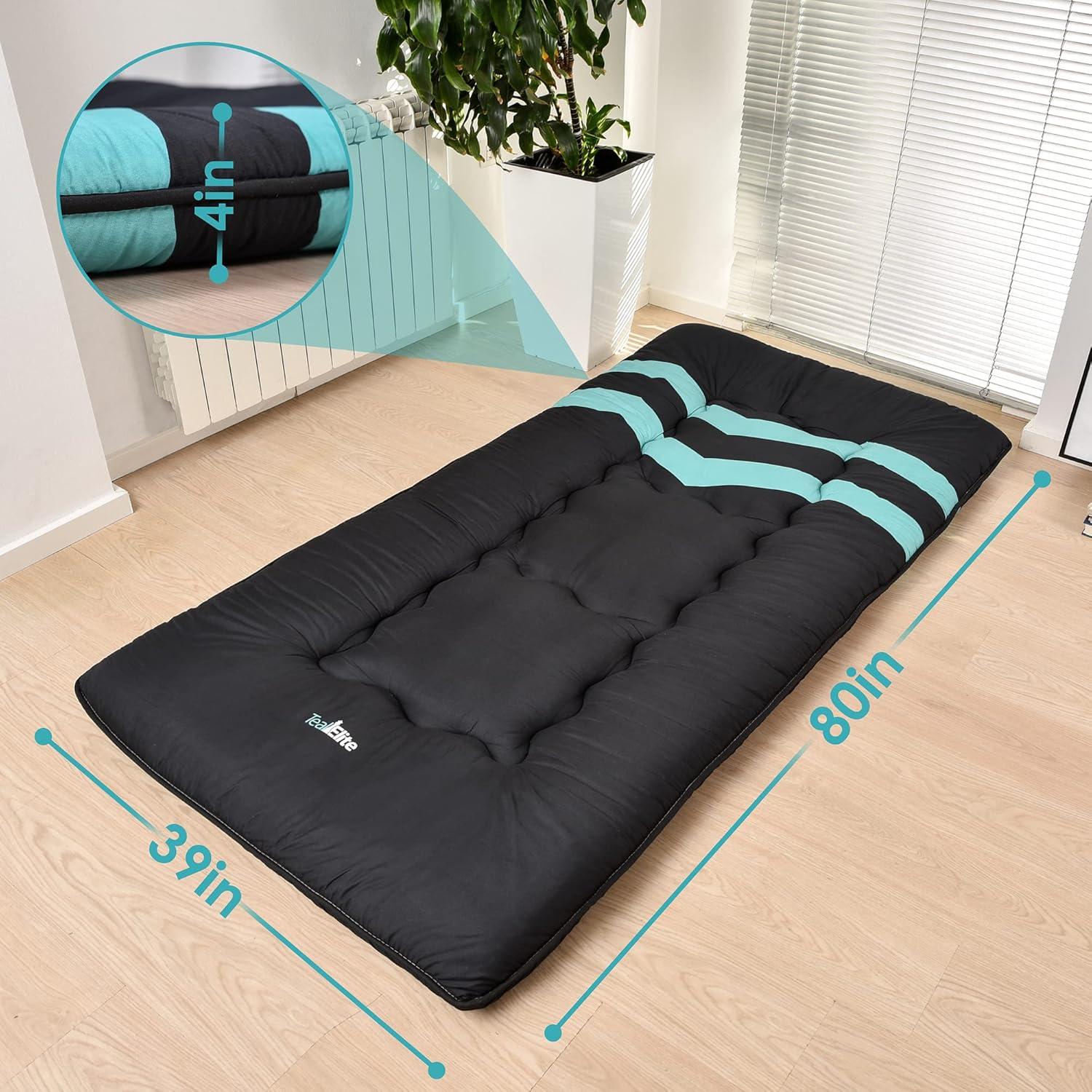 Teal Elite Japanese Futon Mattress Tatami Roll Up Sleeping Mat, Twin Size