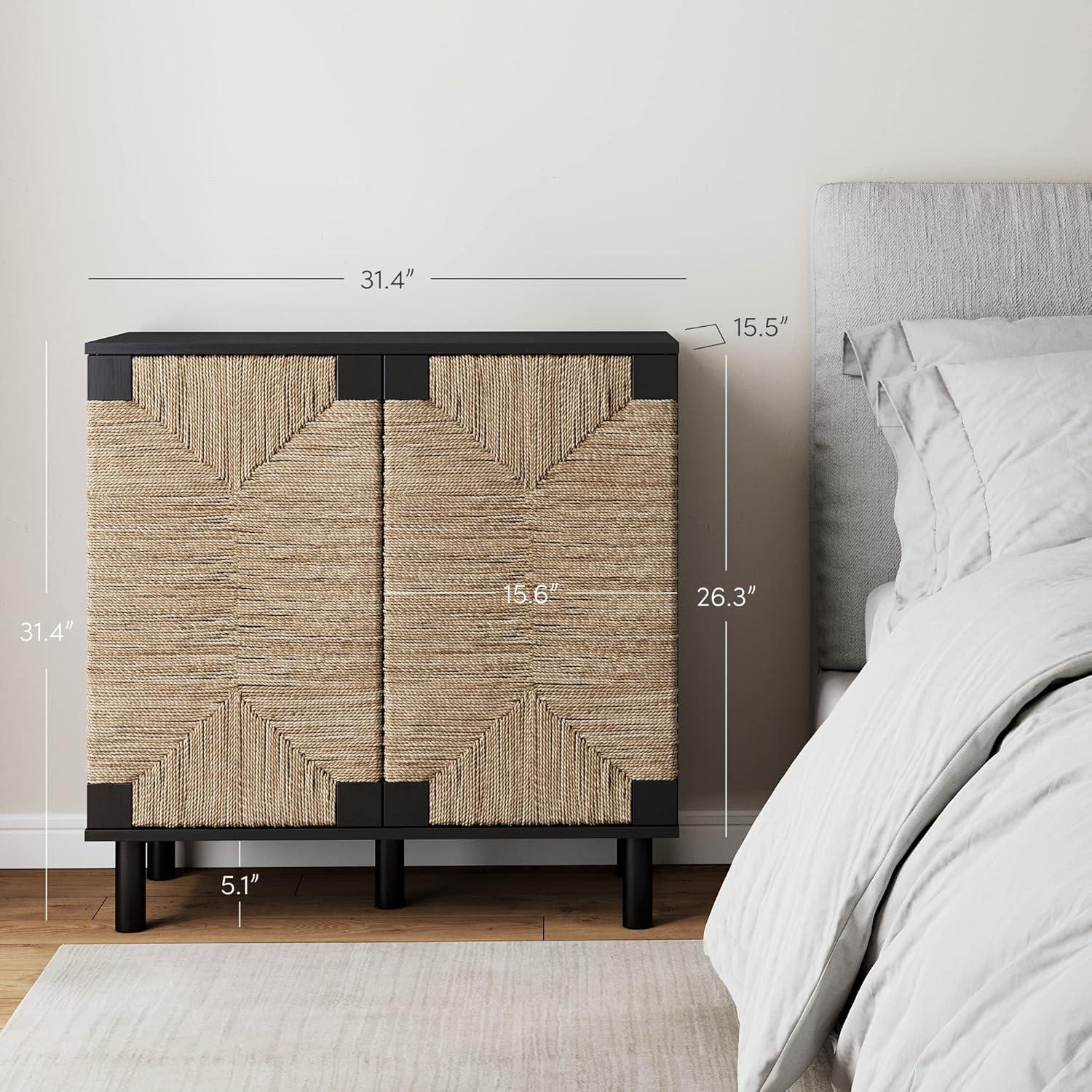 Beacon Wood and Seagrass 2 Door Storage Cabinet - Nathan James