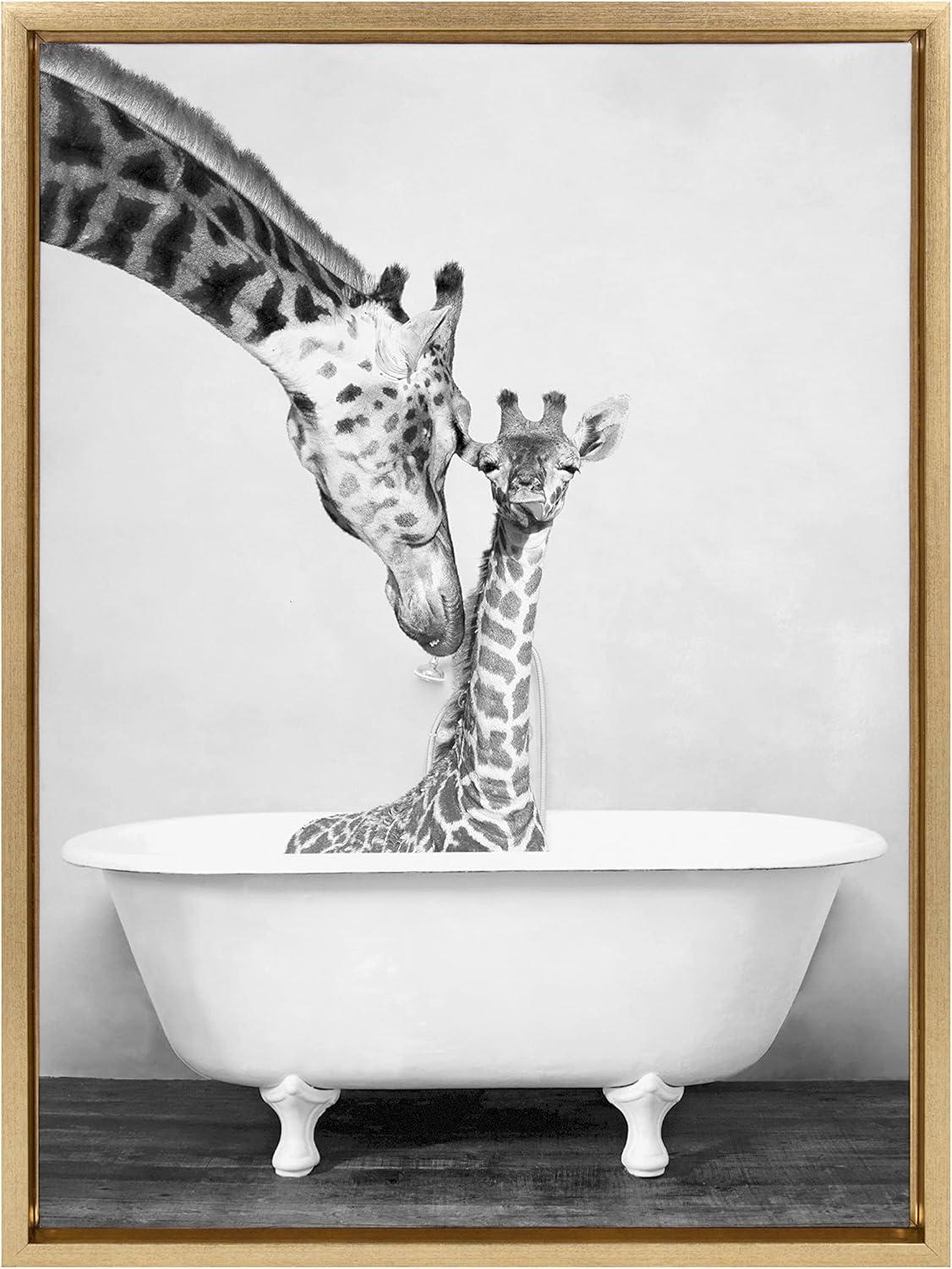 Sylvie Giraffe in Tub Framed Canvas by Amy Peterson Art Studio - Kate & Laurel All Things Decor