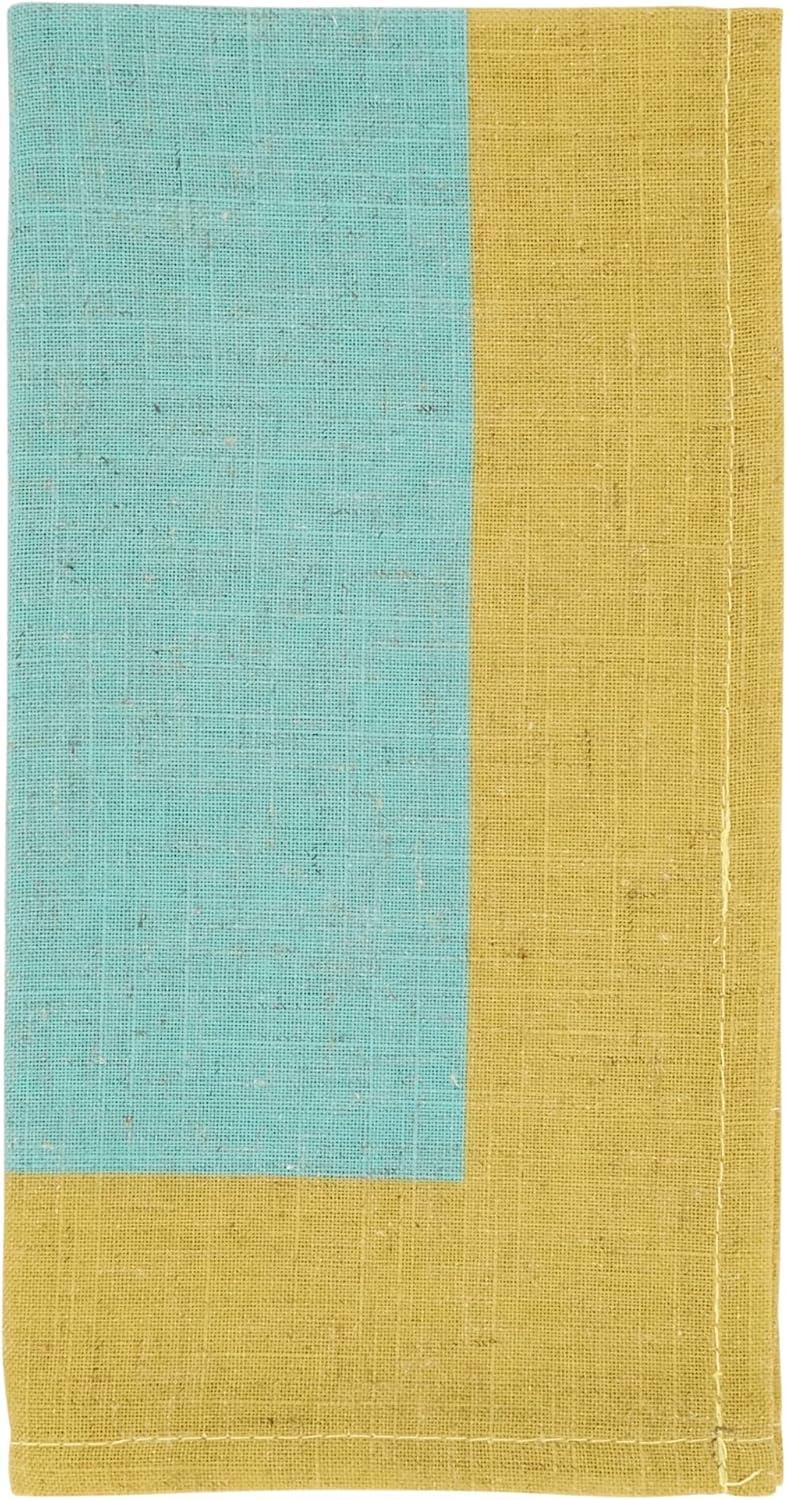 Green and Blue Multicolored Band Linen Blend Napkins, 20"x20" (Set of 4)