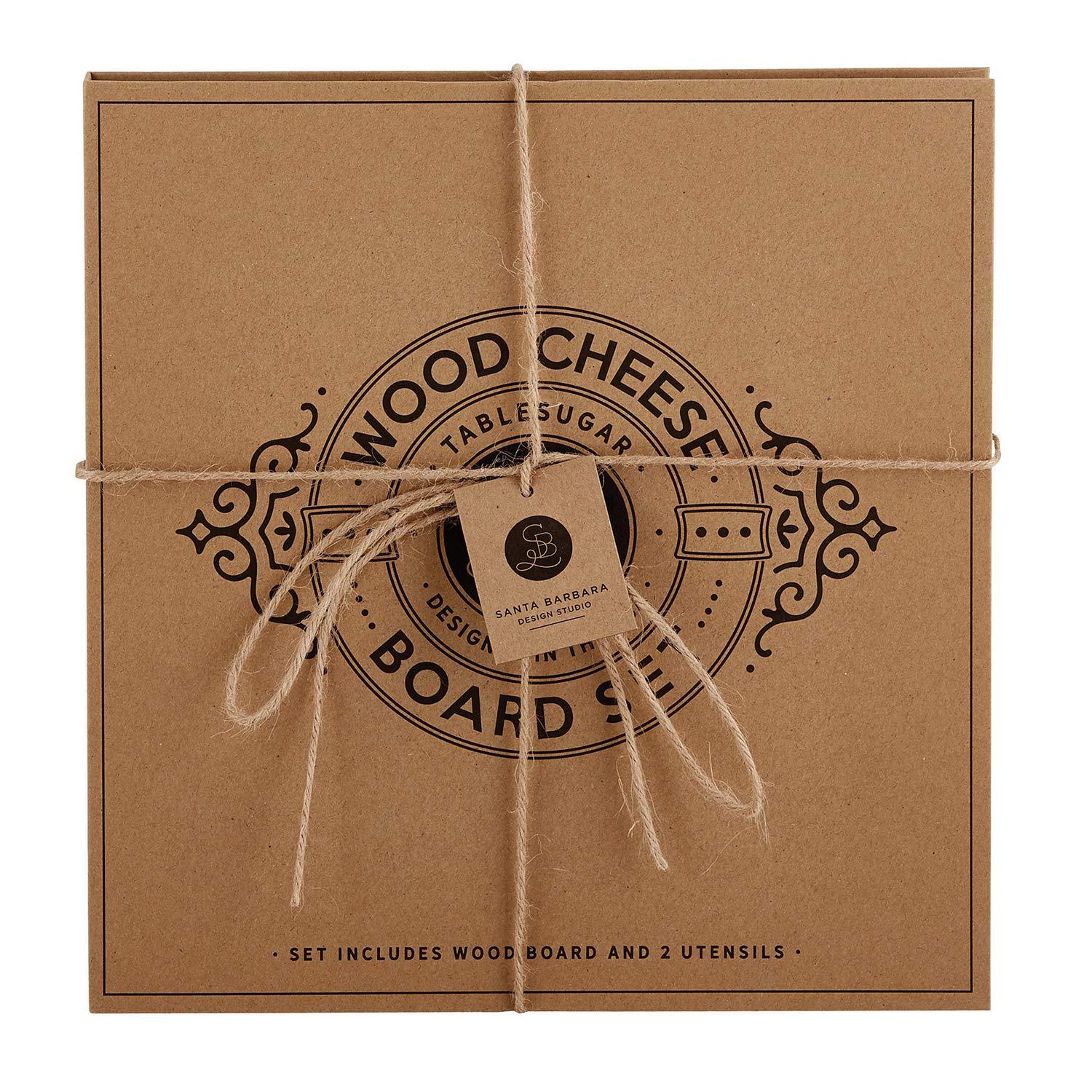 Santa Barbara Design Studio Gift Set Kitchen Essentials TableSugar Kraft Cardboard Book Gift Box, 3-Pieces, Wood Cheese Board Kit