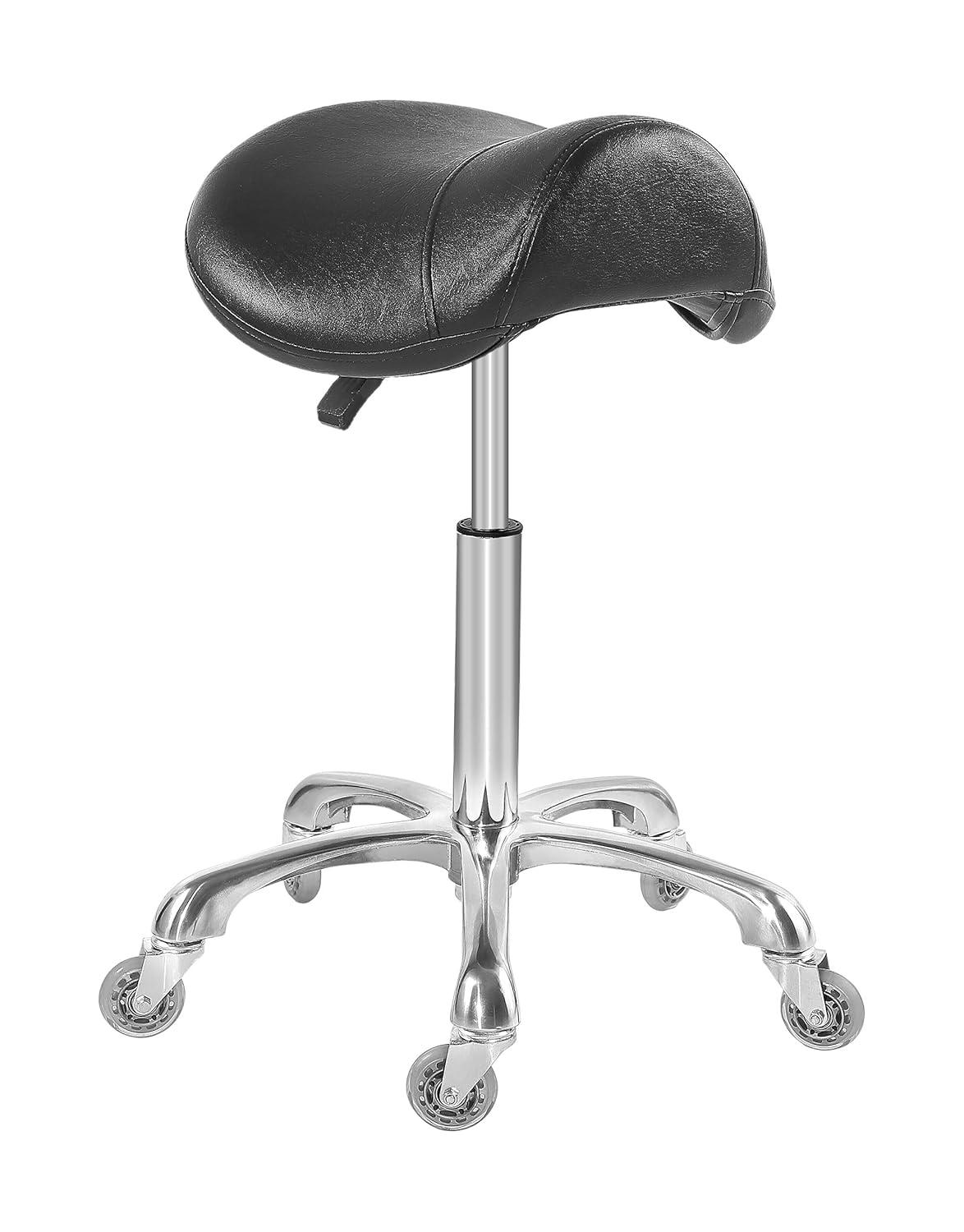 Antlu Saddle Stool Rolling Chair for Medical Massage Salon Kitchen Spa Drafting,Adjustable Hydraulic Stool with Wheels (Without Backrest, Black)